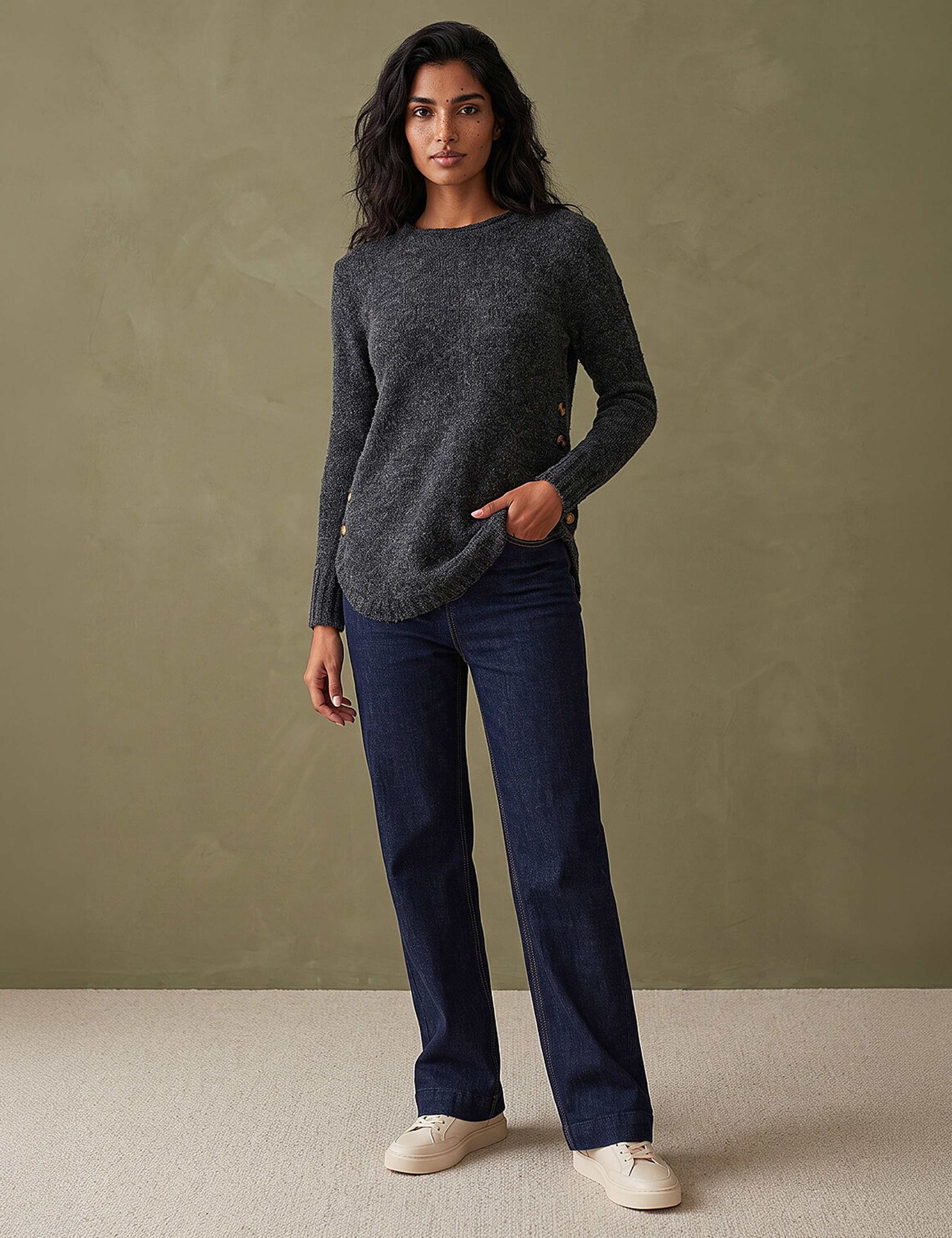 Button Detail Curved Hem Jumper 2 of 4