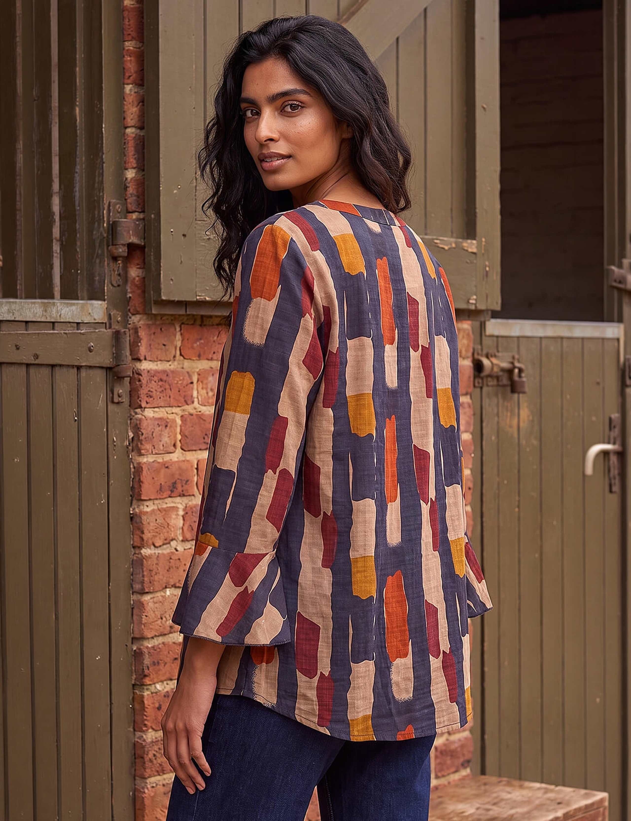 Cotton Rich Abstract Print V-Neck Blouse 3 of 4