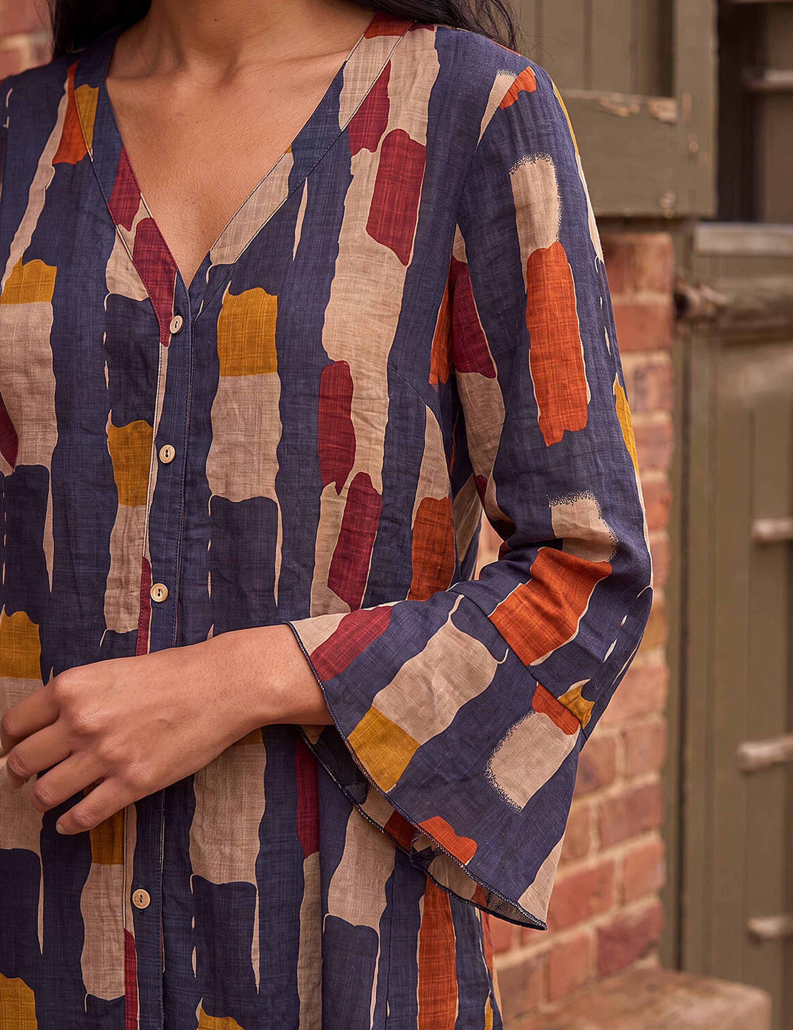 Cotton Rich Abstract Print V-Neck Blouse 4 of 4