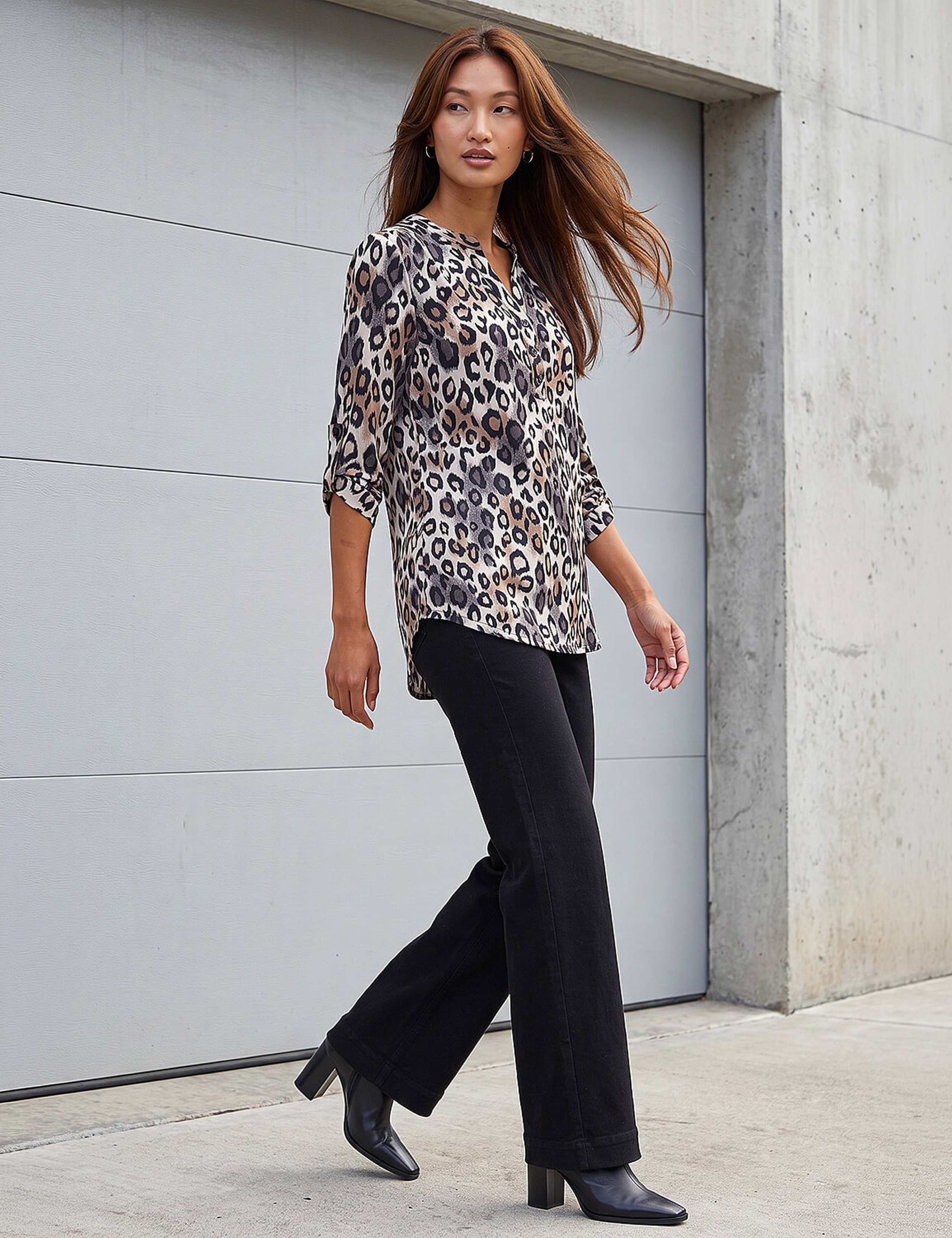 Animal Print Collarless Blouse 3 of 4