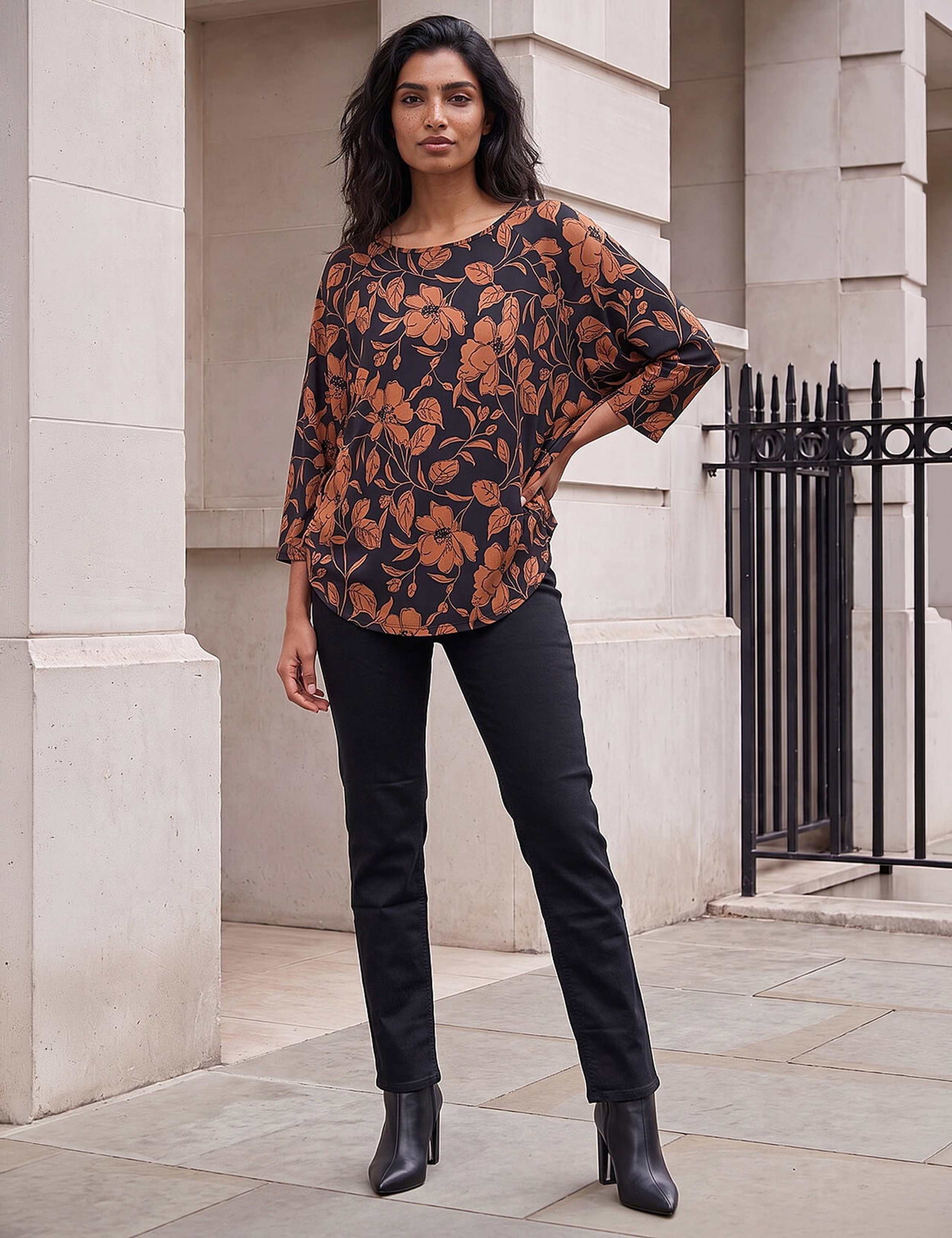 Stretch Jersey Leaf Print Raglan Sleeve Top 2 of 4