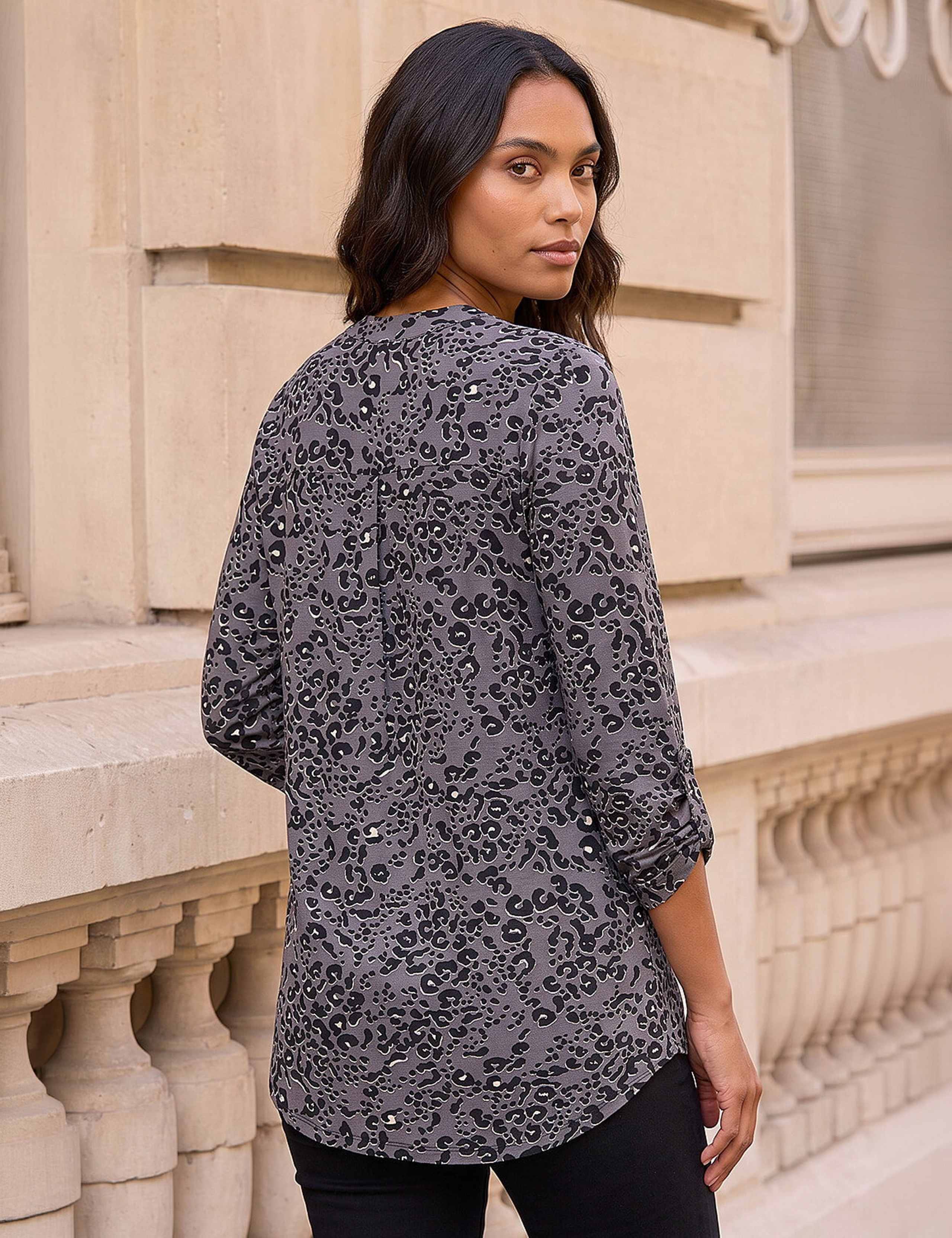 Jersey Animal Print Notch Neck Top 2 of 4