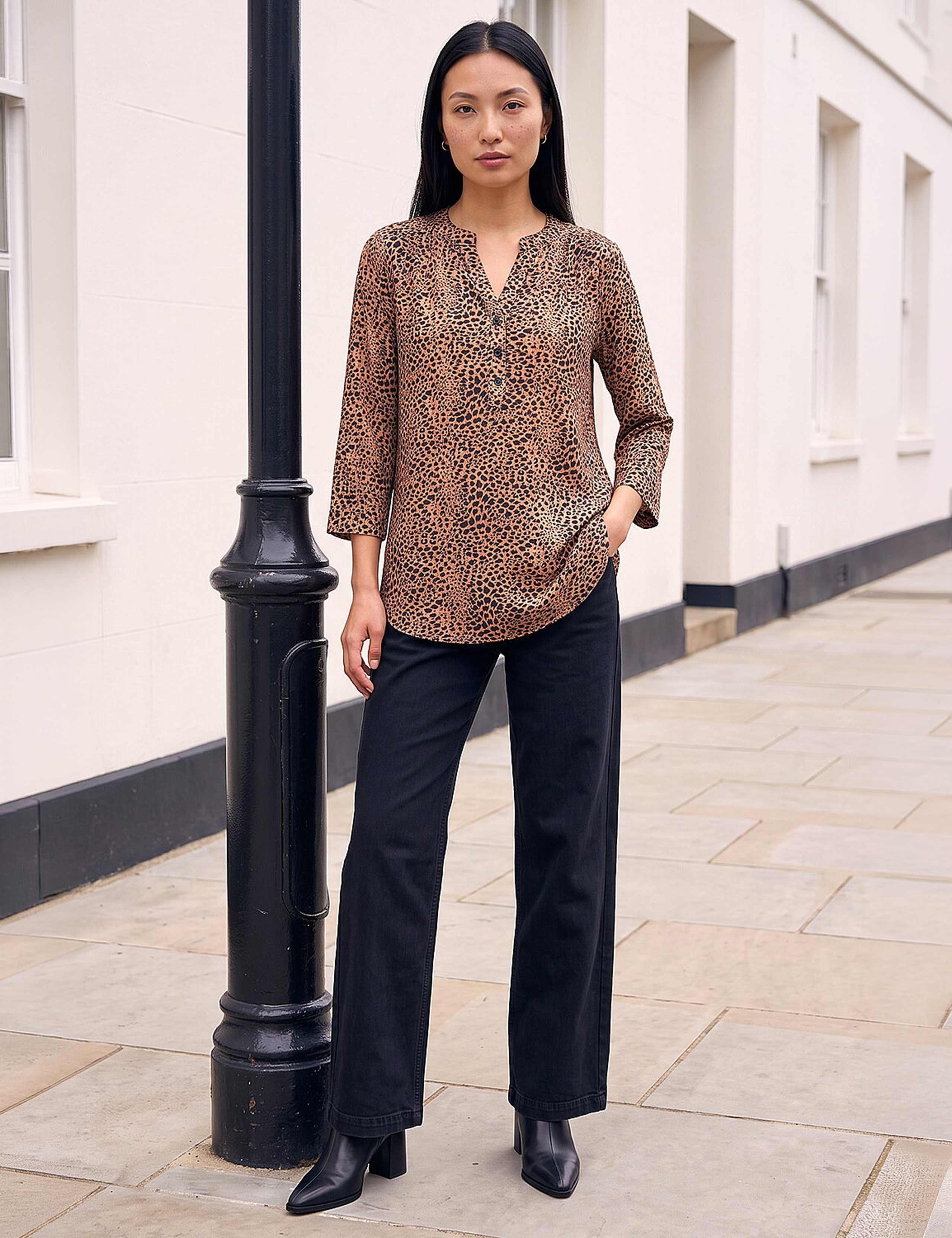 Animal Print V-Neck Popover Blouse 2 of 4