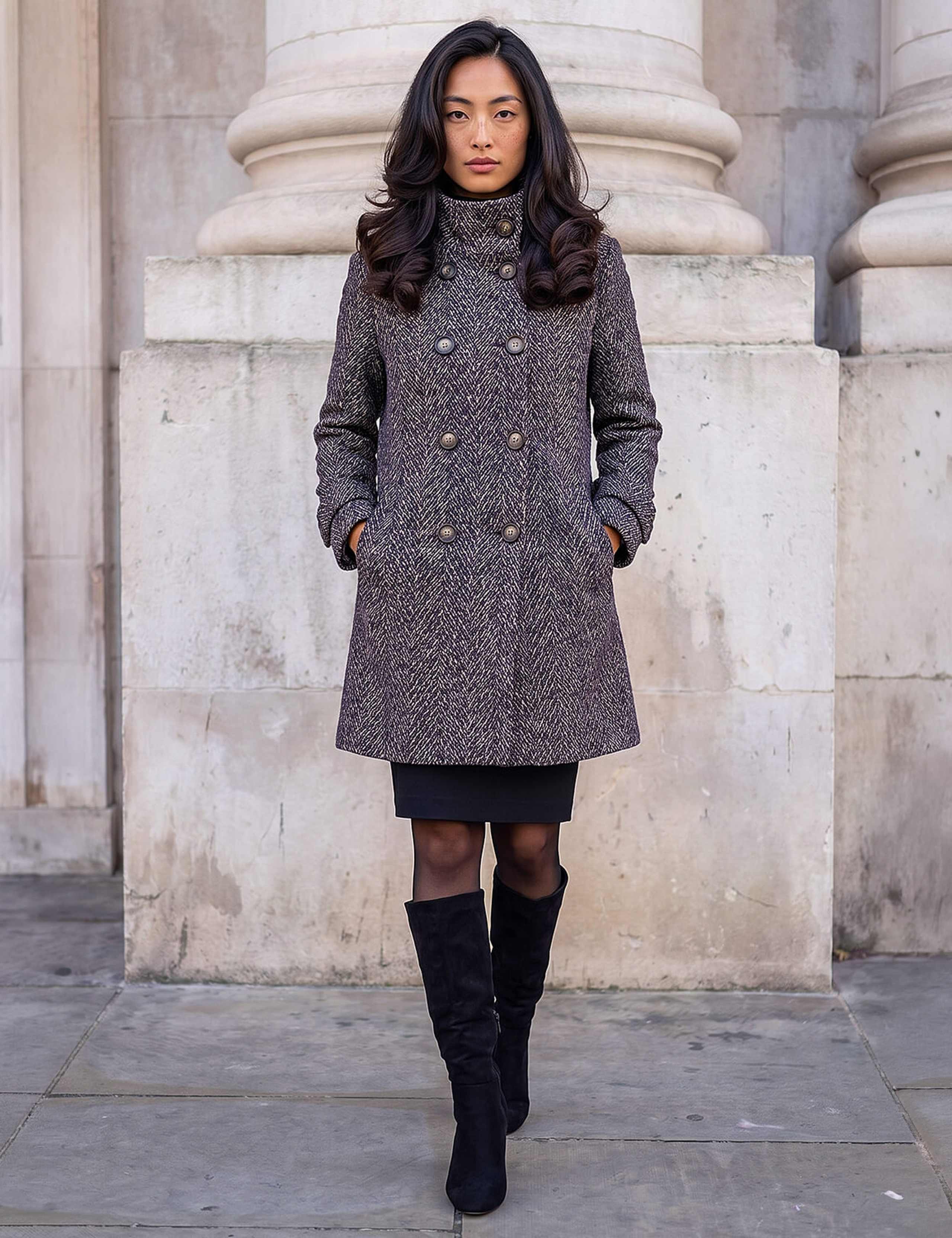 Petite Double Breasted Funnel Neck Pea Coat 3 of 4