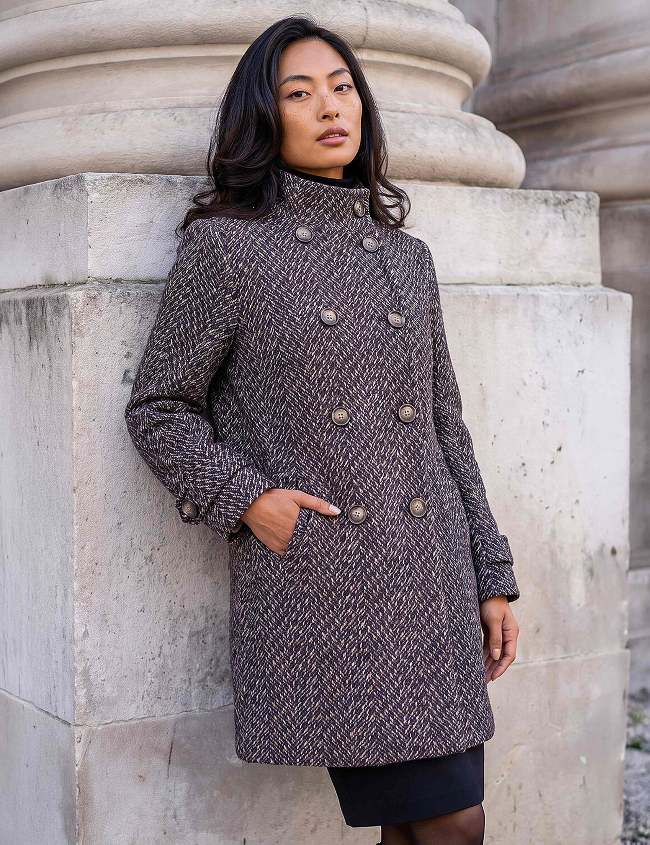 Petite Double Breasted Funnel Neck Pea Coat 4 of 4