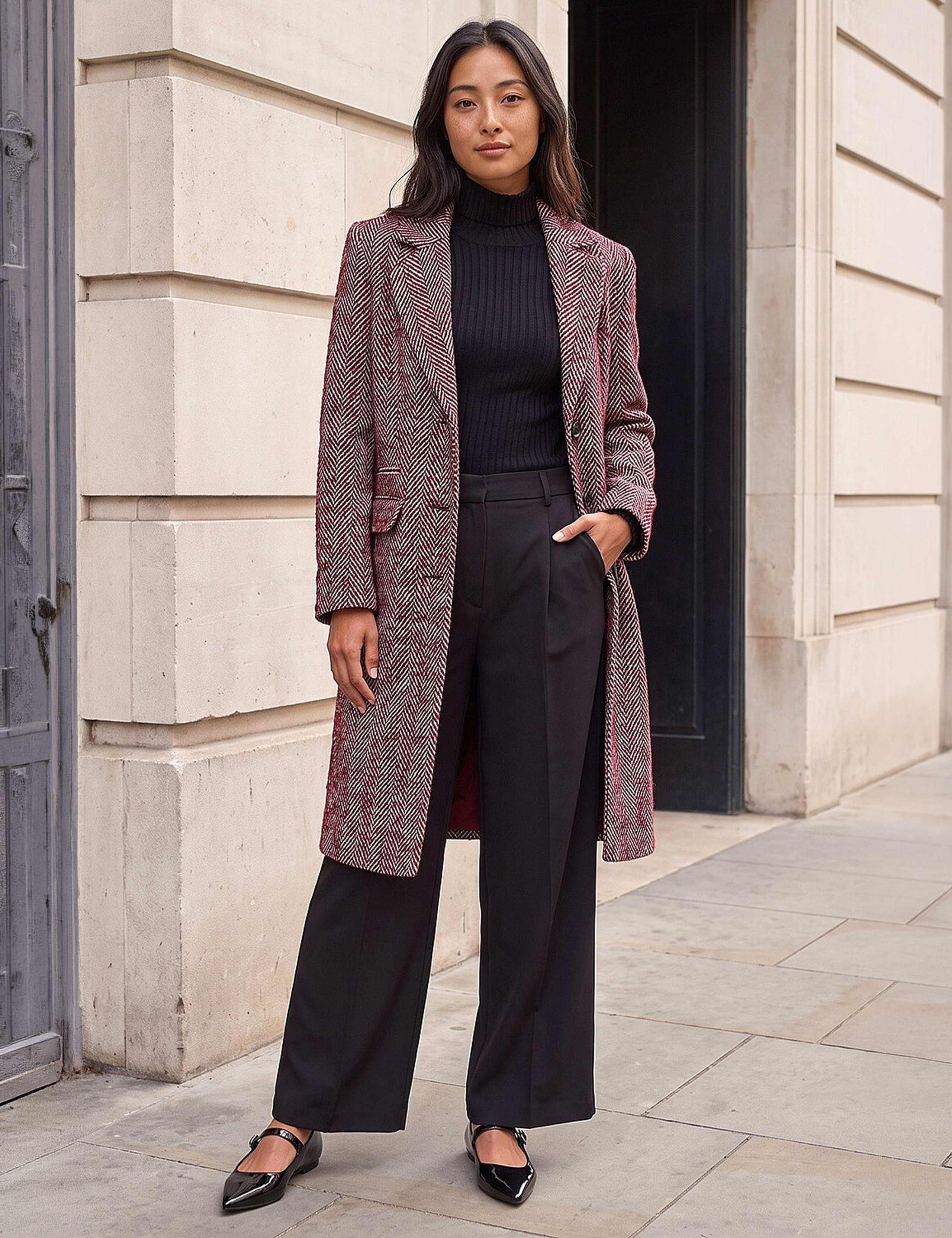 Petite Herringbone Single Breasted Overcoat 2 of 4