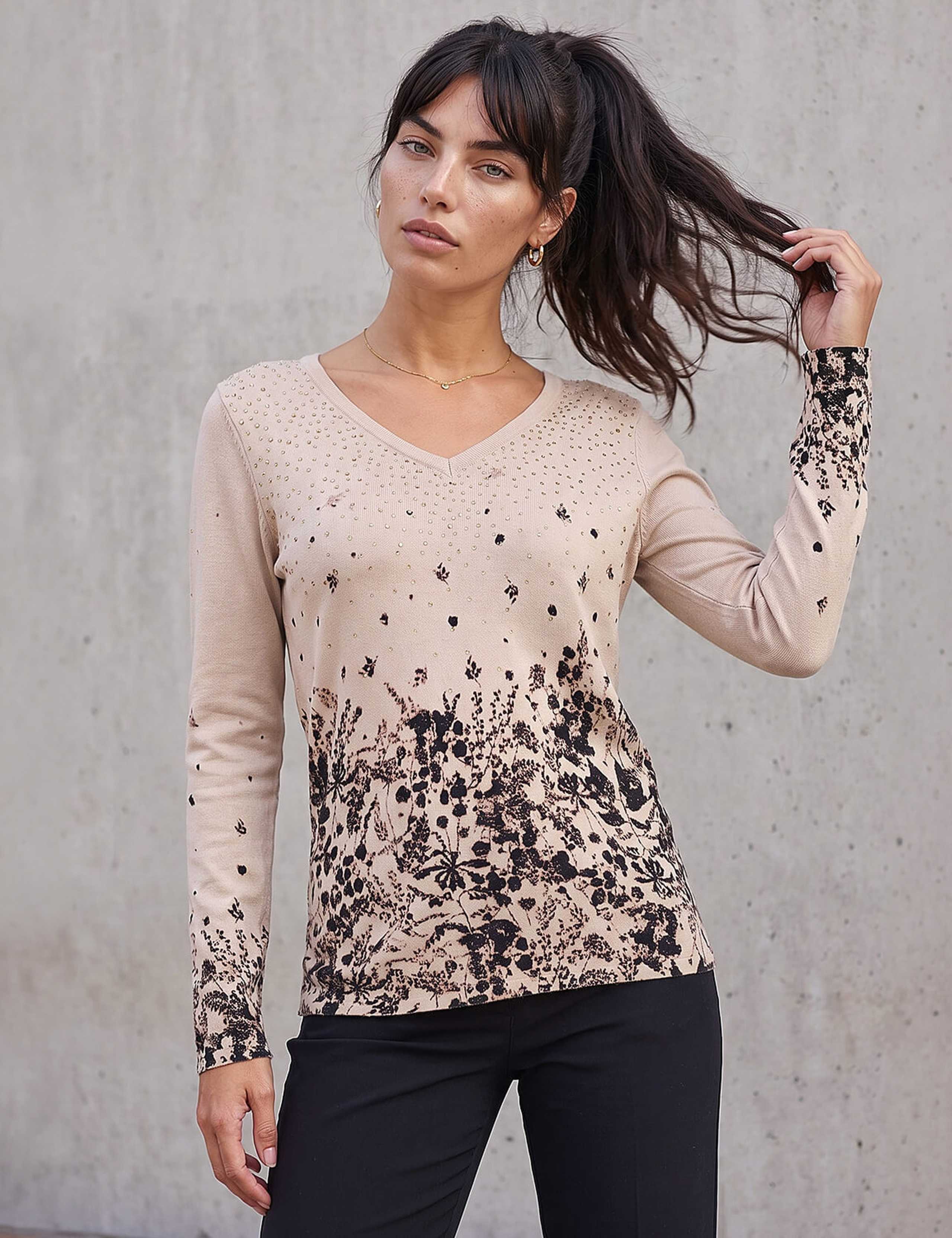 Floral Embellished V-Neck Jumper 1 of 4