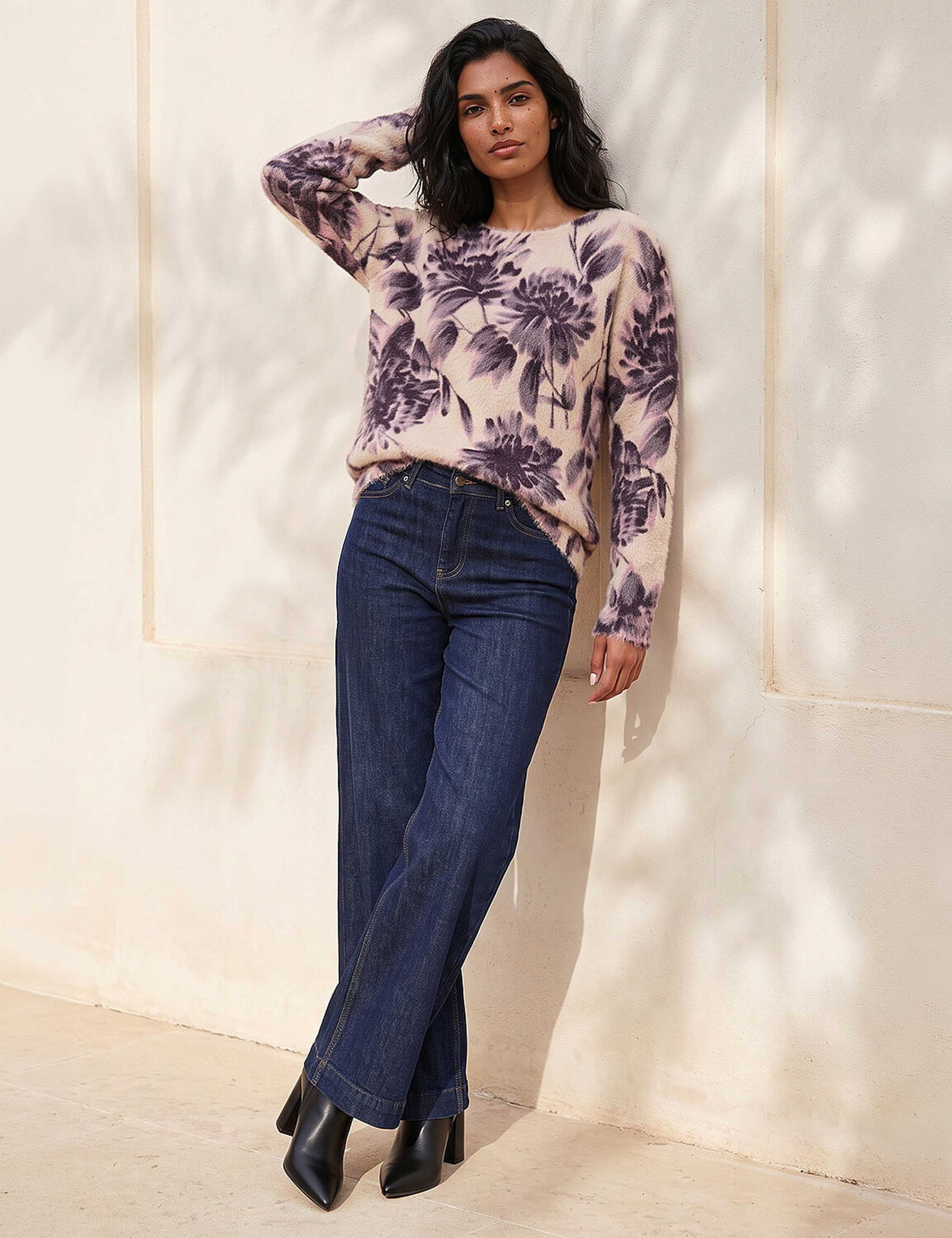 Fluffy Knit Floral Print Scoop Neck Jumper 2 of 4