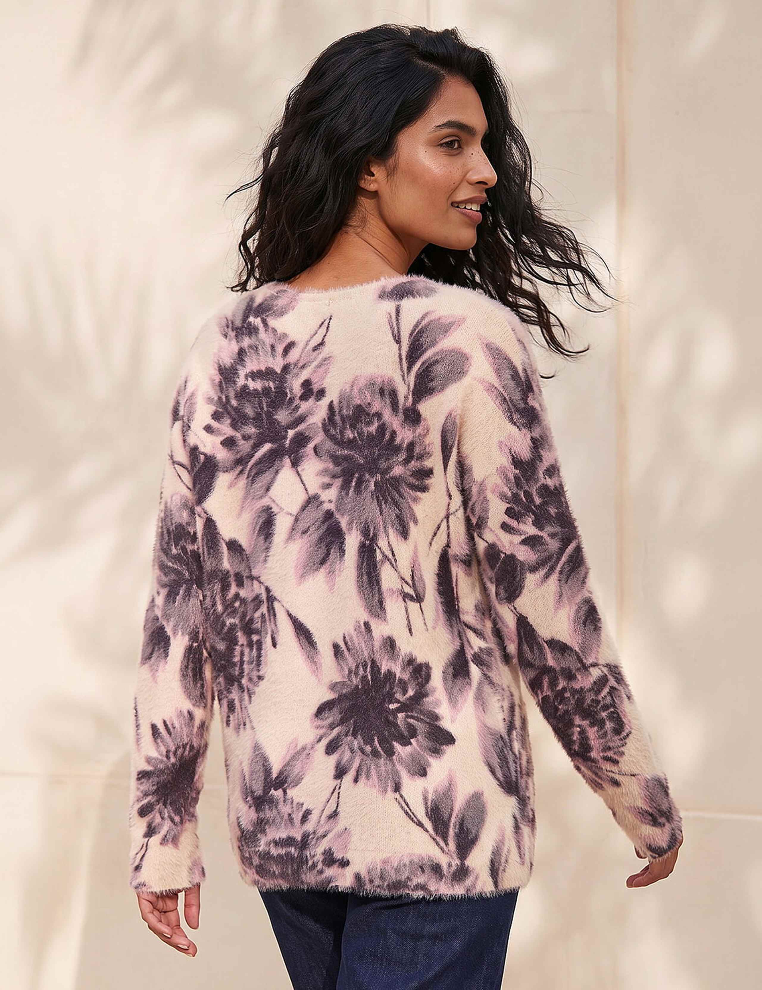 Fluffy Knit Floral Print Scoop Neck Jumper 3 of 4