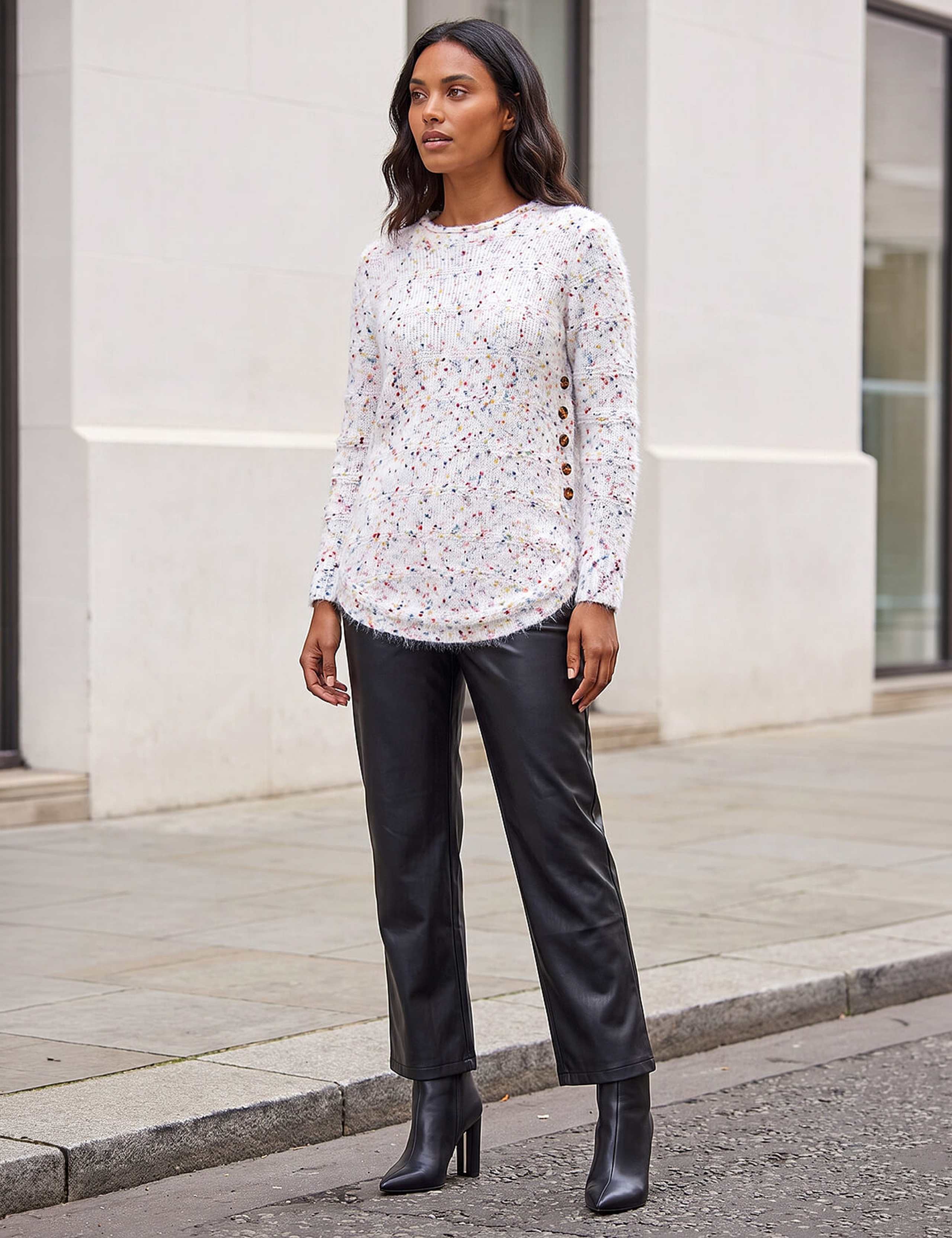 Textured Button Detail Curved Hem Jumper 2 of 4