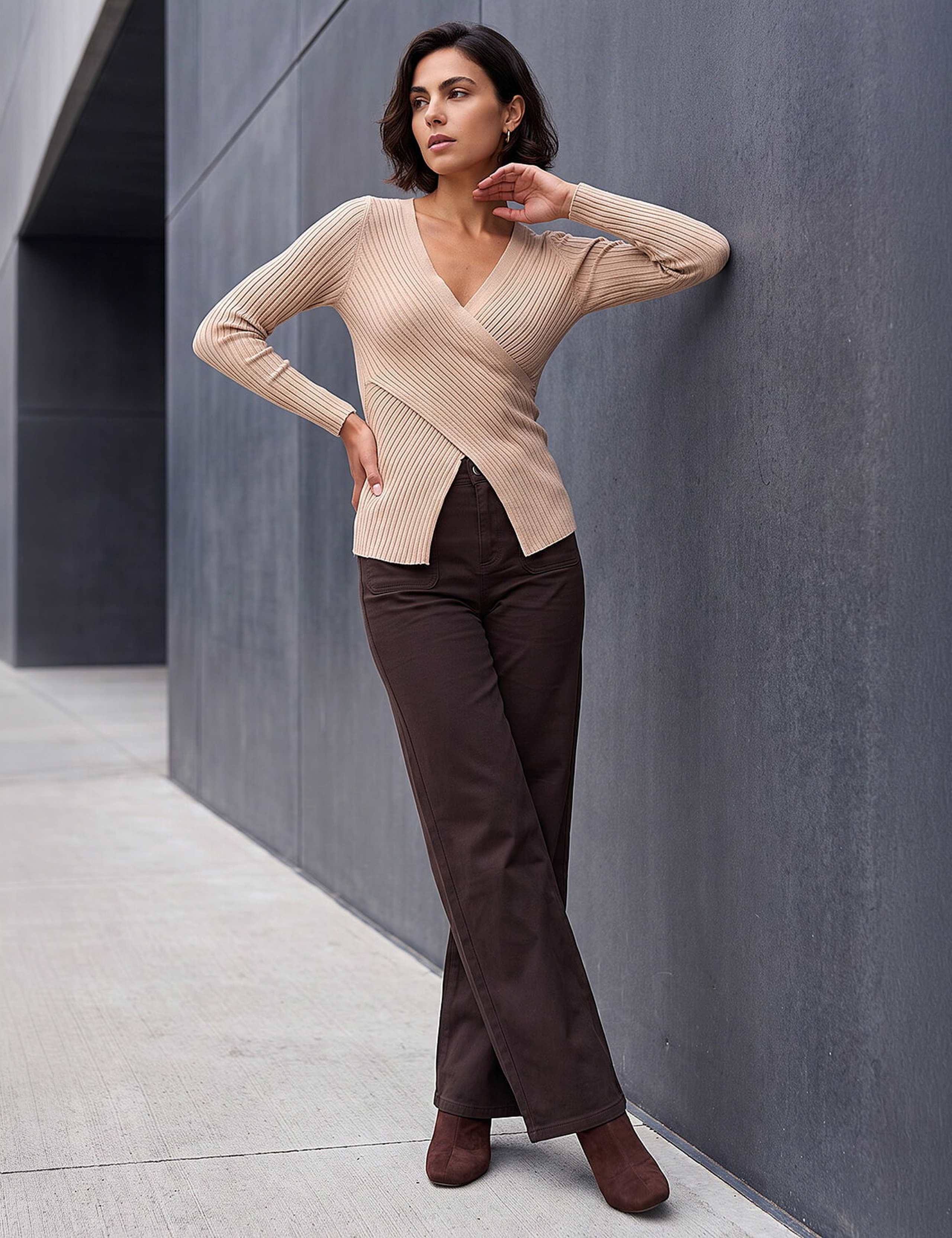 Ribbed V-Neck Wrap Front Jumper 2 of 4