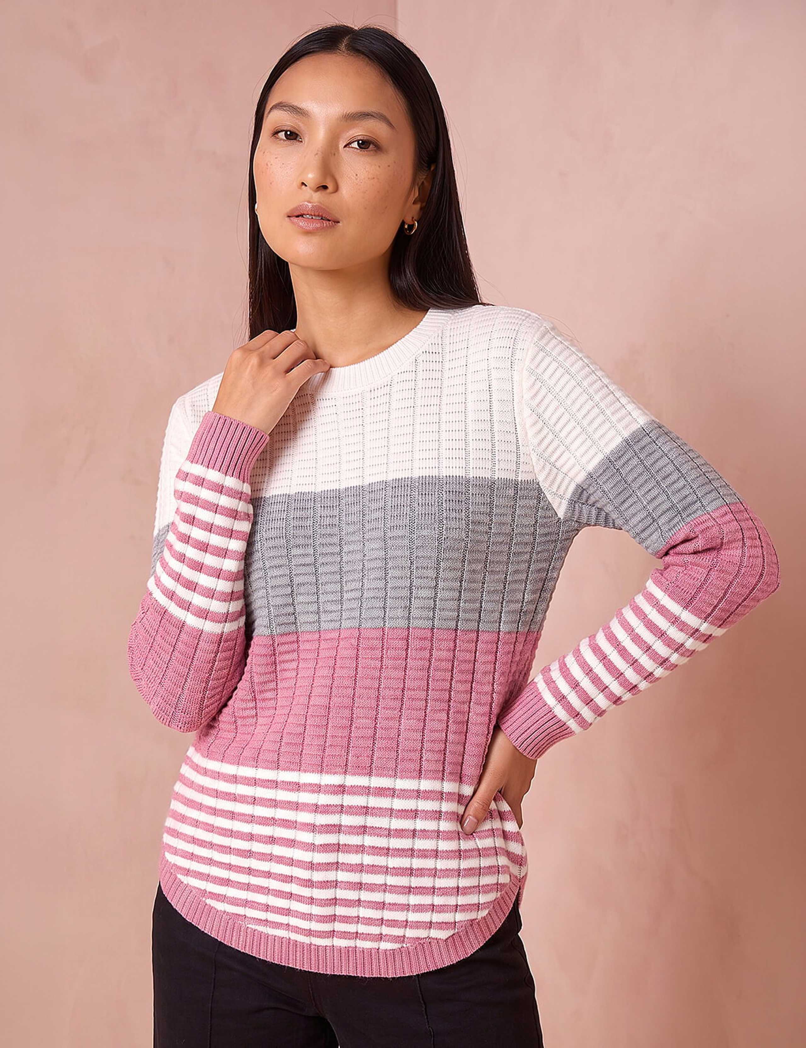 Textured Striped Crew Neck Jumper 1 of 4