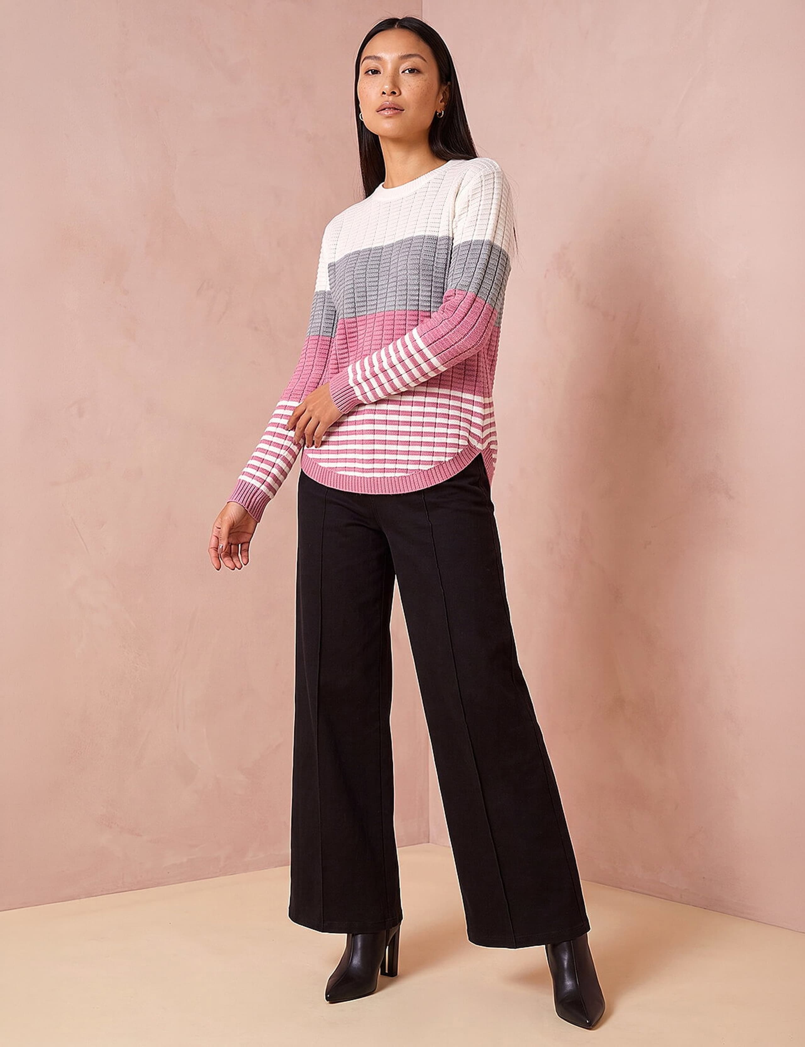 Textured Striped Crew Neck Jumper 3 of 4