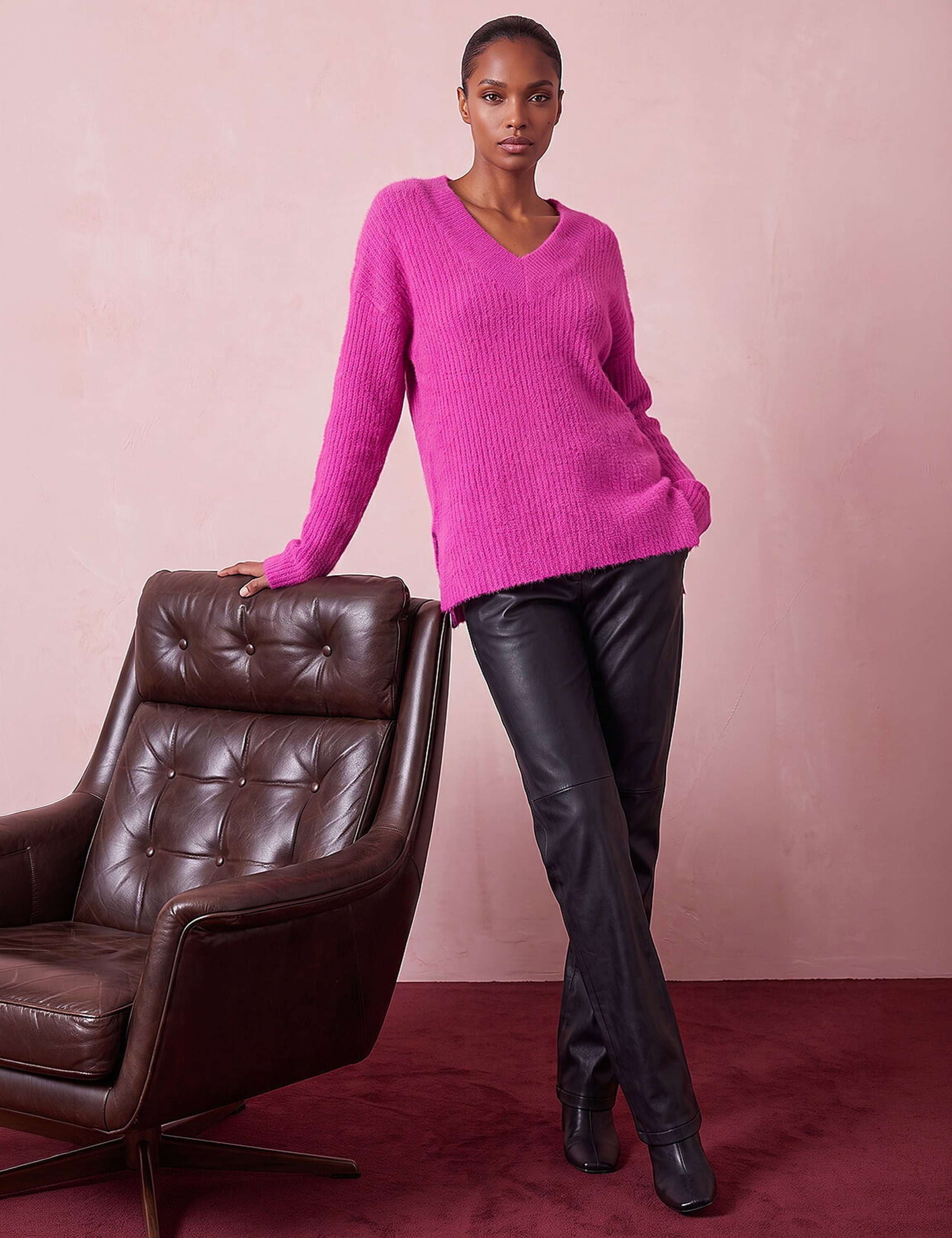 V-Neck Fluffy Knit Jumper 3 of 4