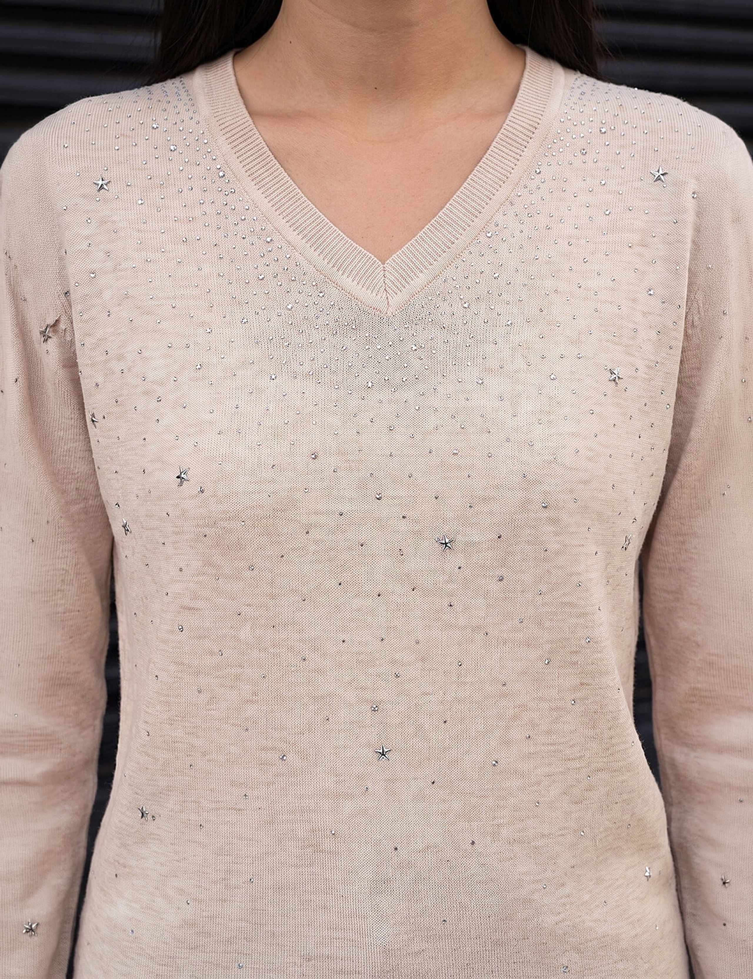 Sparkly Star Embellished V-Neck Jumper 4 of 4