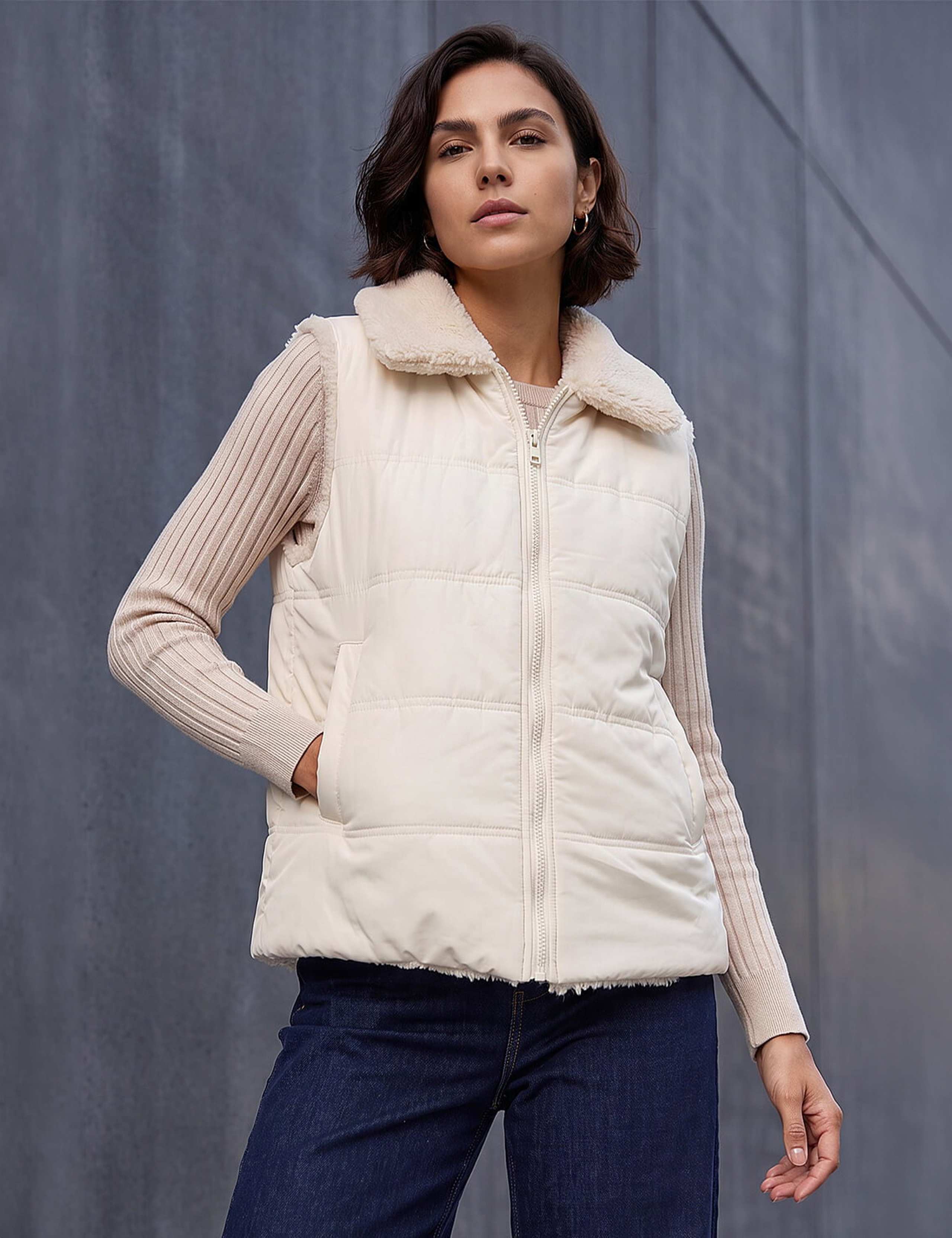 Faux Fur Reversible Zip Up Gilet 1 of 4