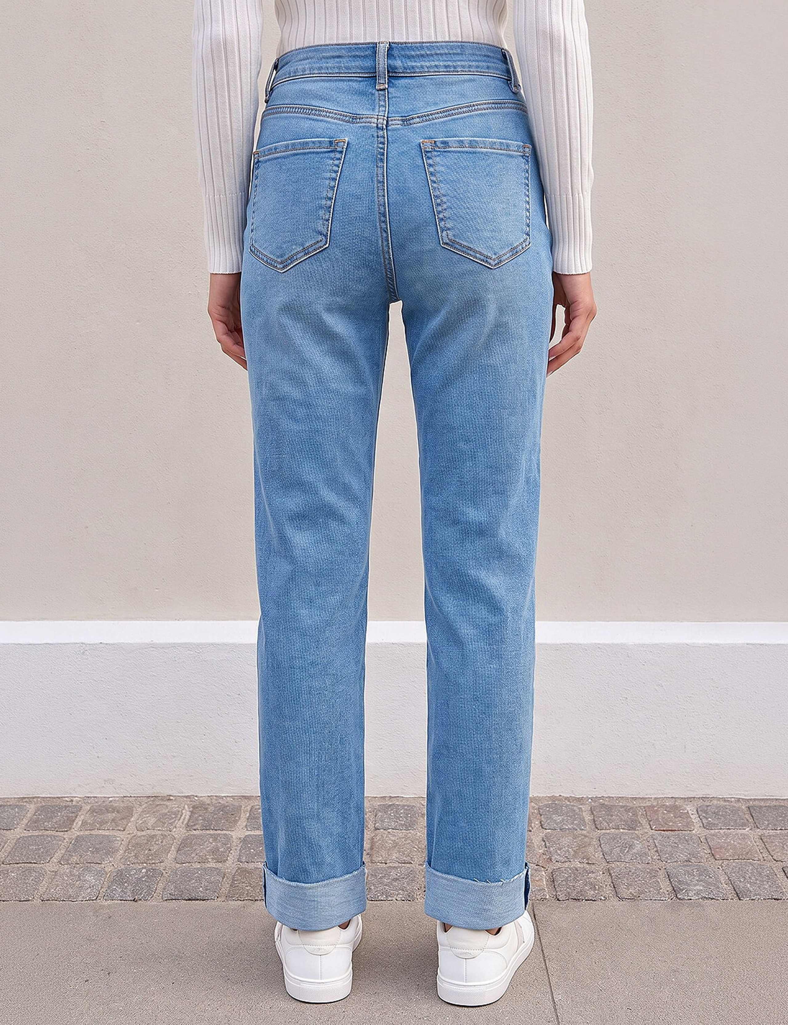Petite Mid Rise Straight Leg Turn Up Jeans 2 of 4
