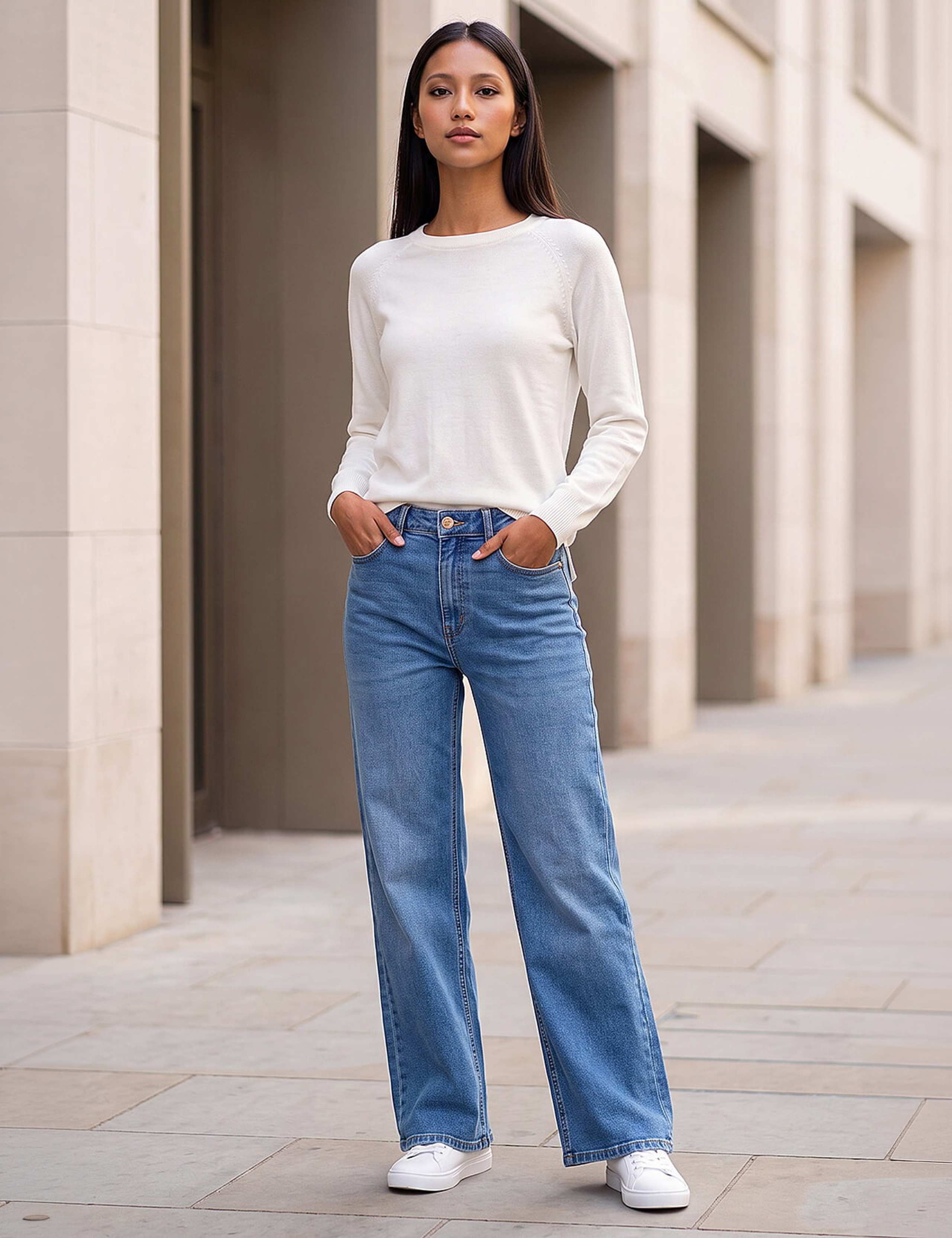 Petite Mid Rise Wide Leg Jeans 3 of 4