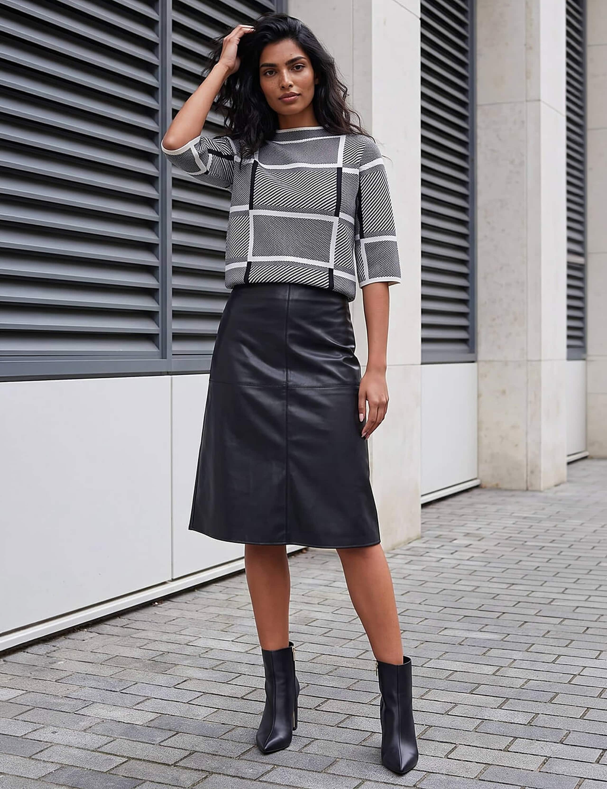 Leather Look Panel Pencil Skirt 2 of 4