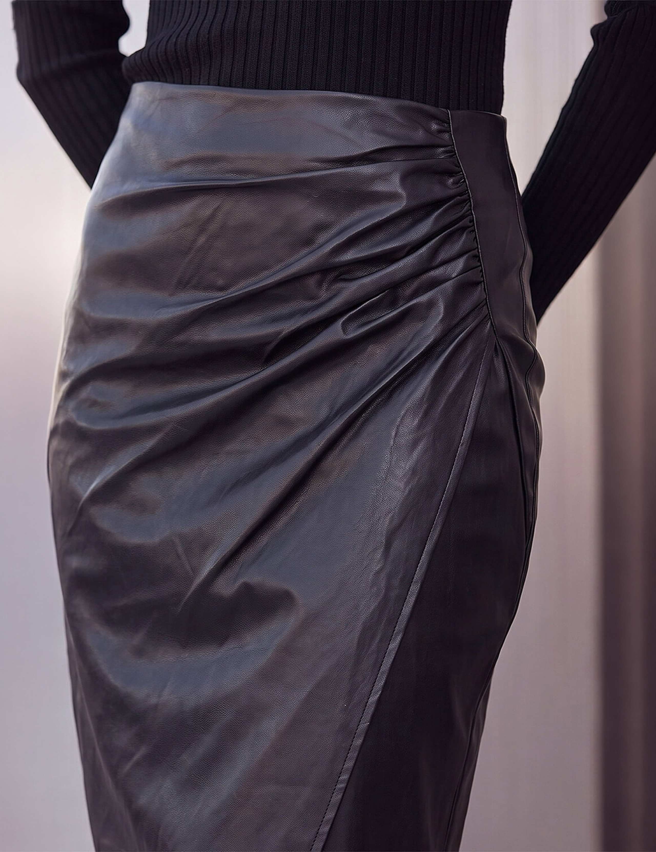 Leather Look Ruched Wrap Skirt 4 of 4