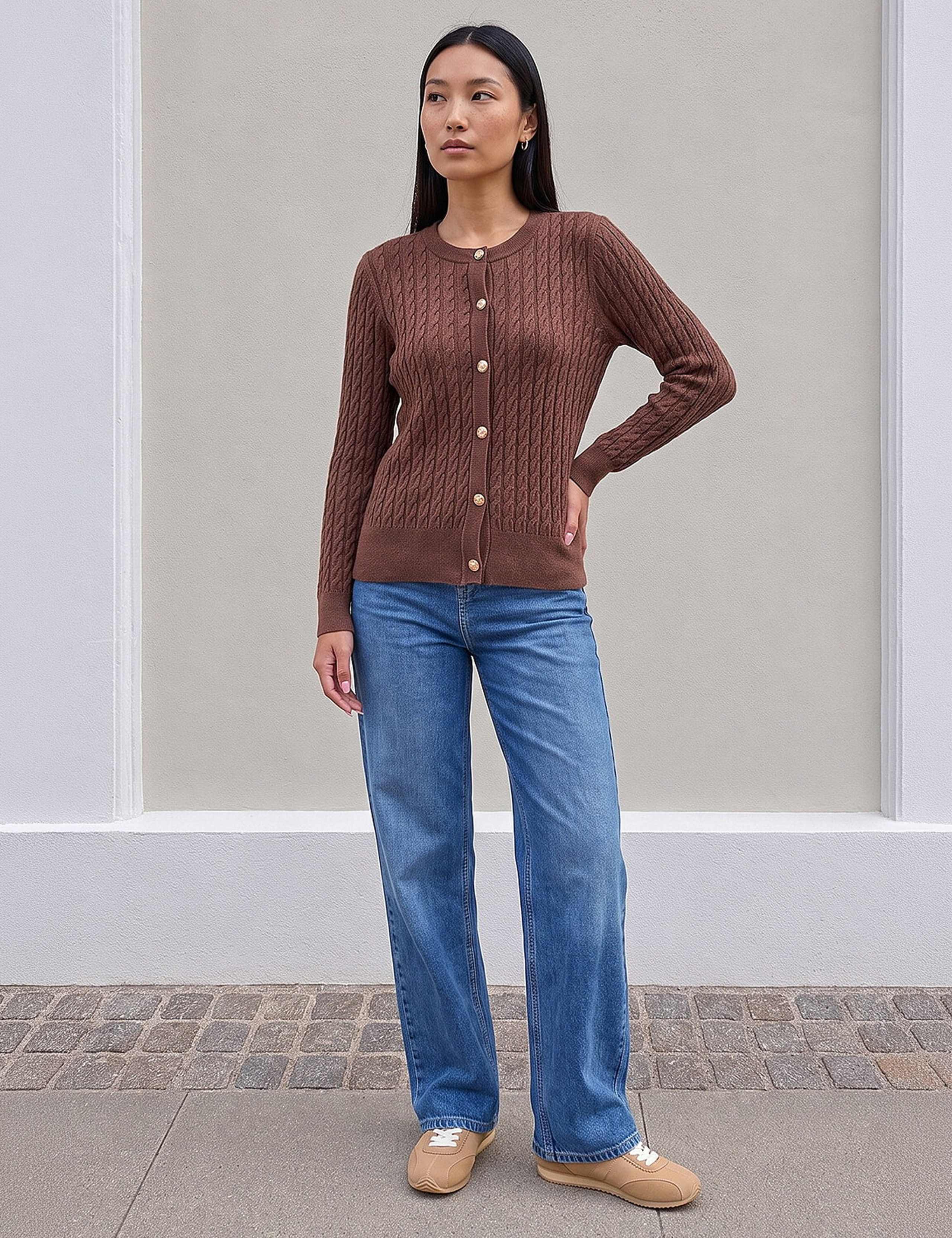 Cable Knit Button Front Cardigan 3 of 4