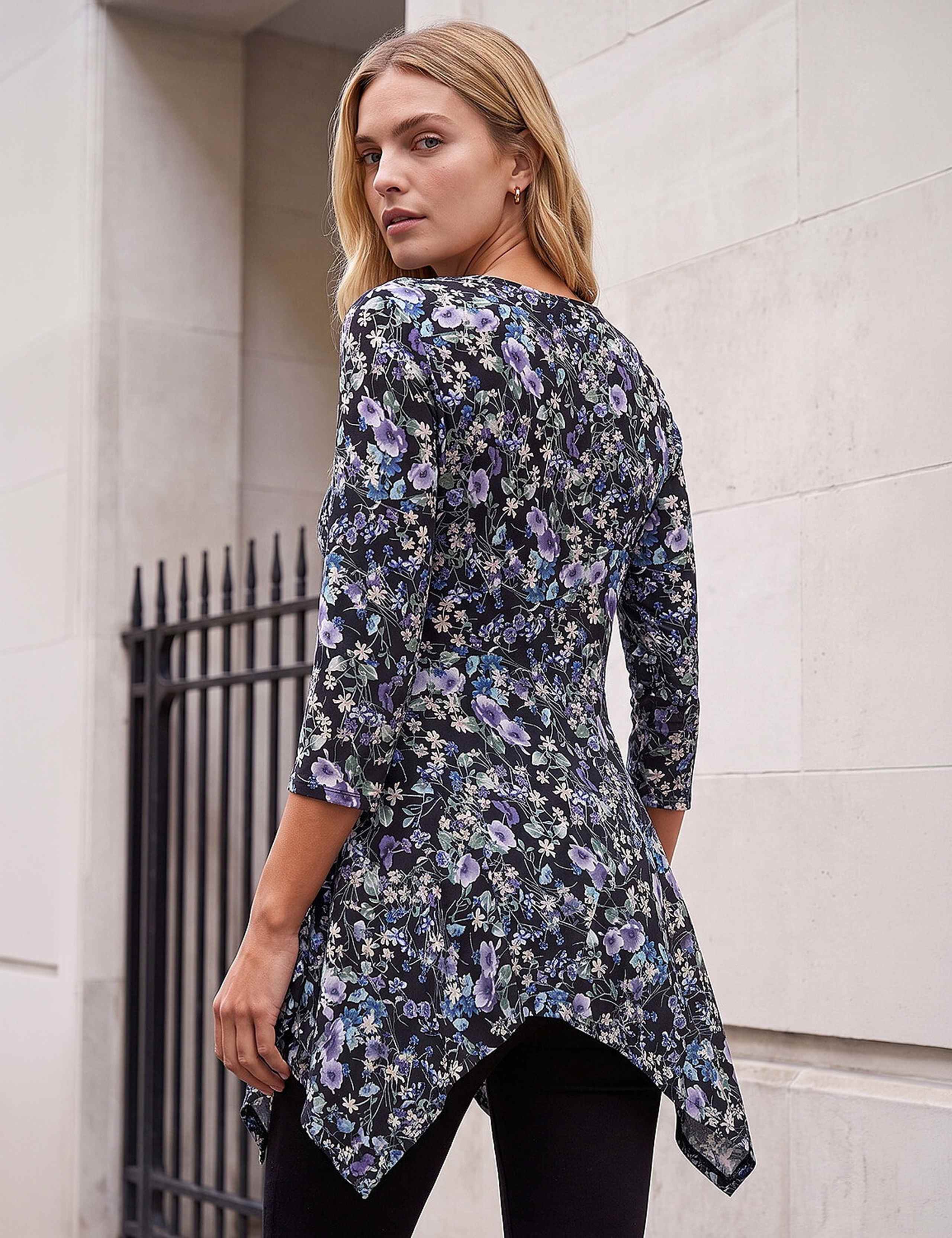 Stretch Jersey Floral Print Asymmetric Top 3 of 4