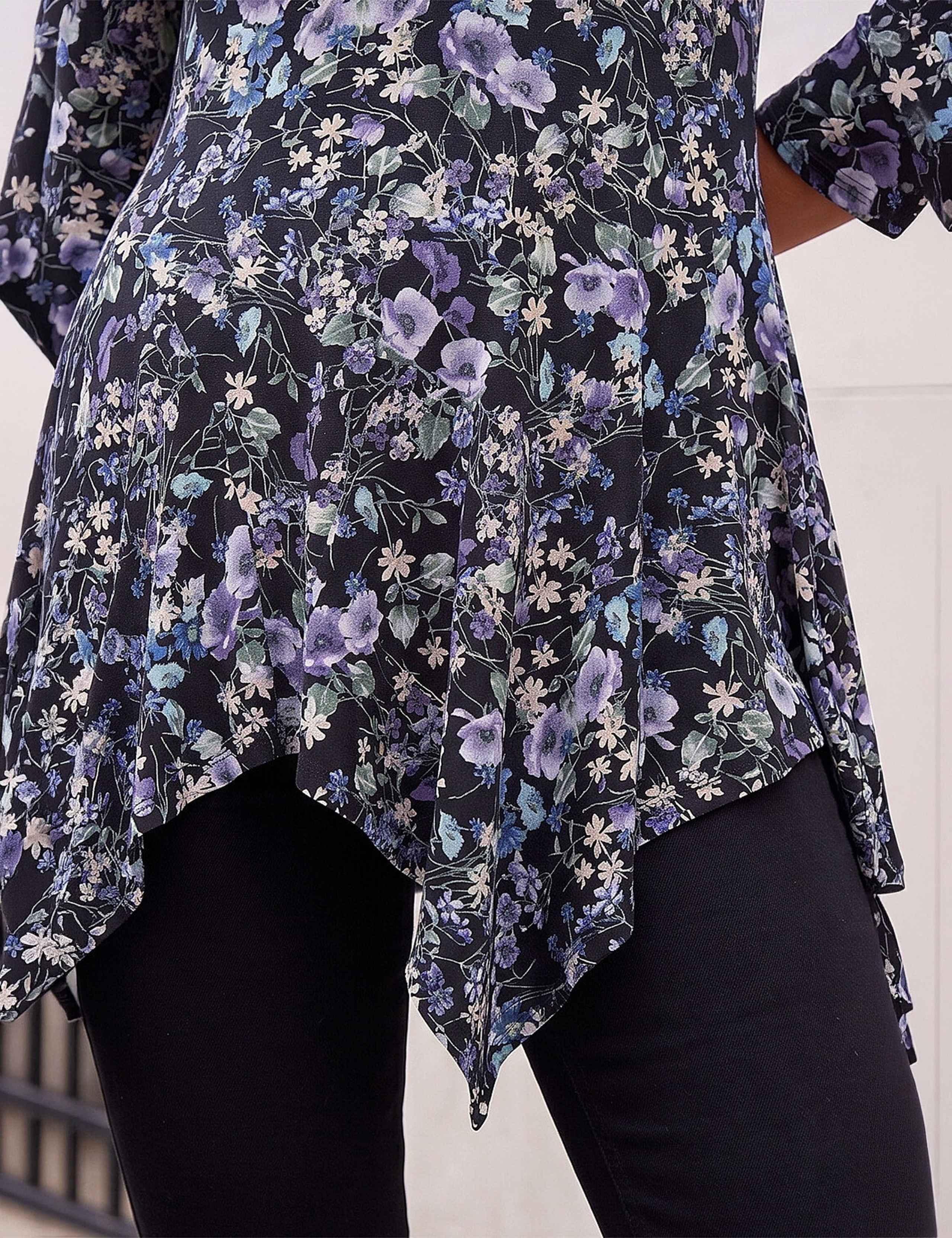 Stretch Jersey Floral Print Asymmetric Top 4 of 4