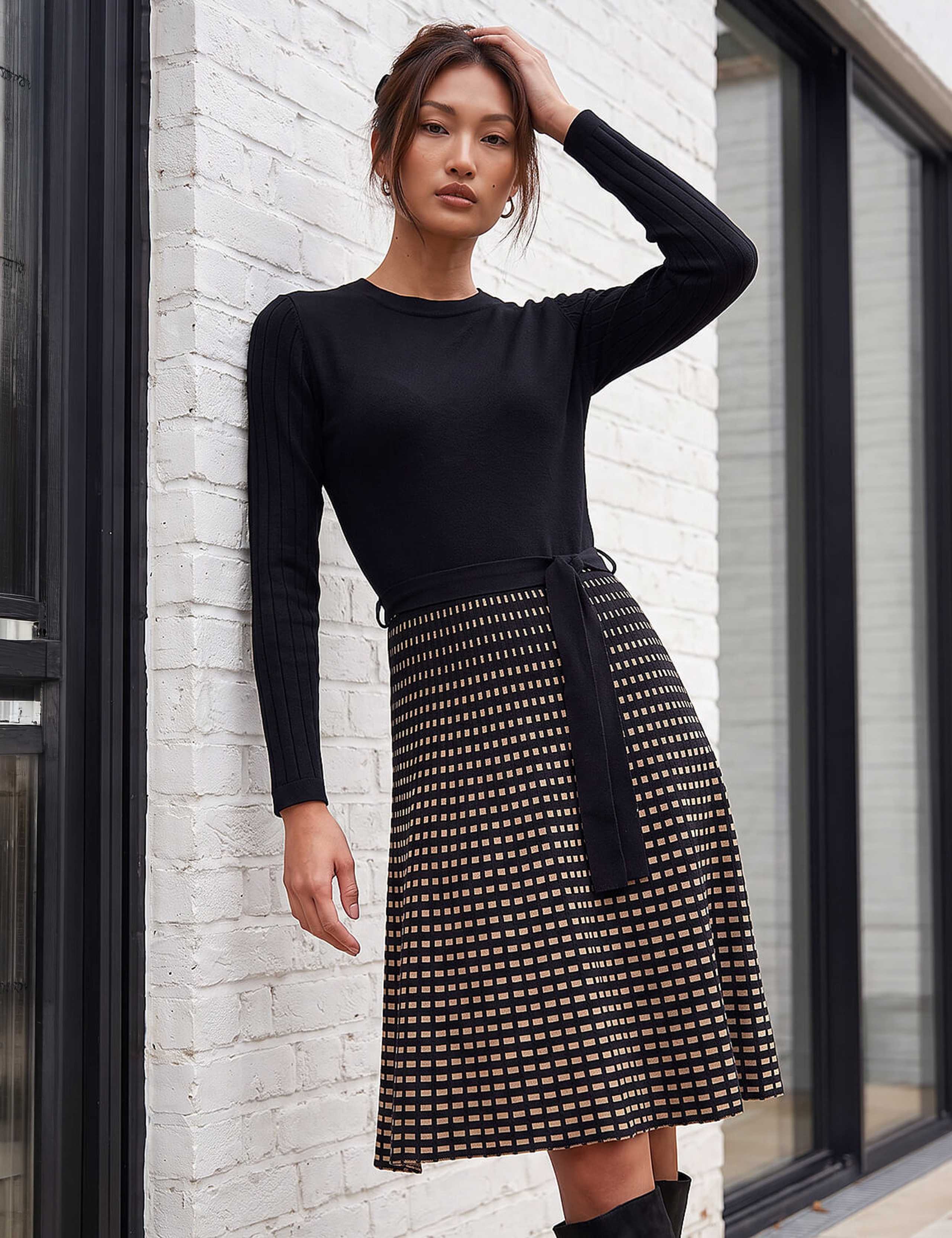 Checked Belted Knee Length Jumper Dress 2 of 4