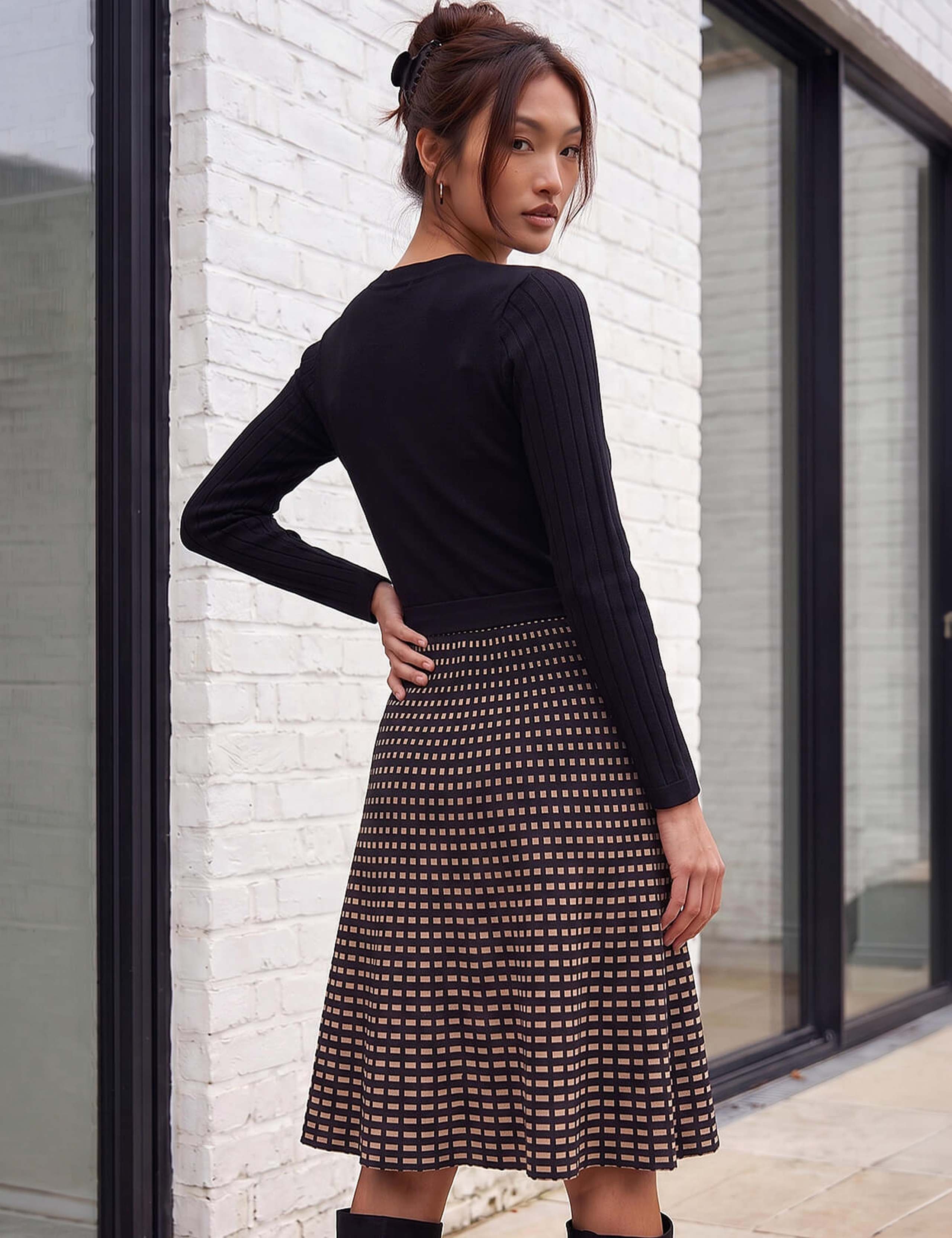 Checked Belted Knee Length Jumper Dress 3 of 4