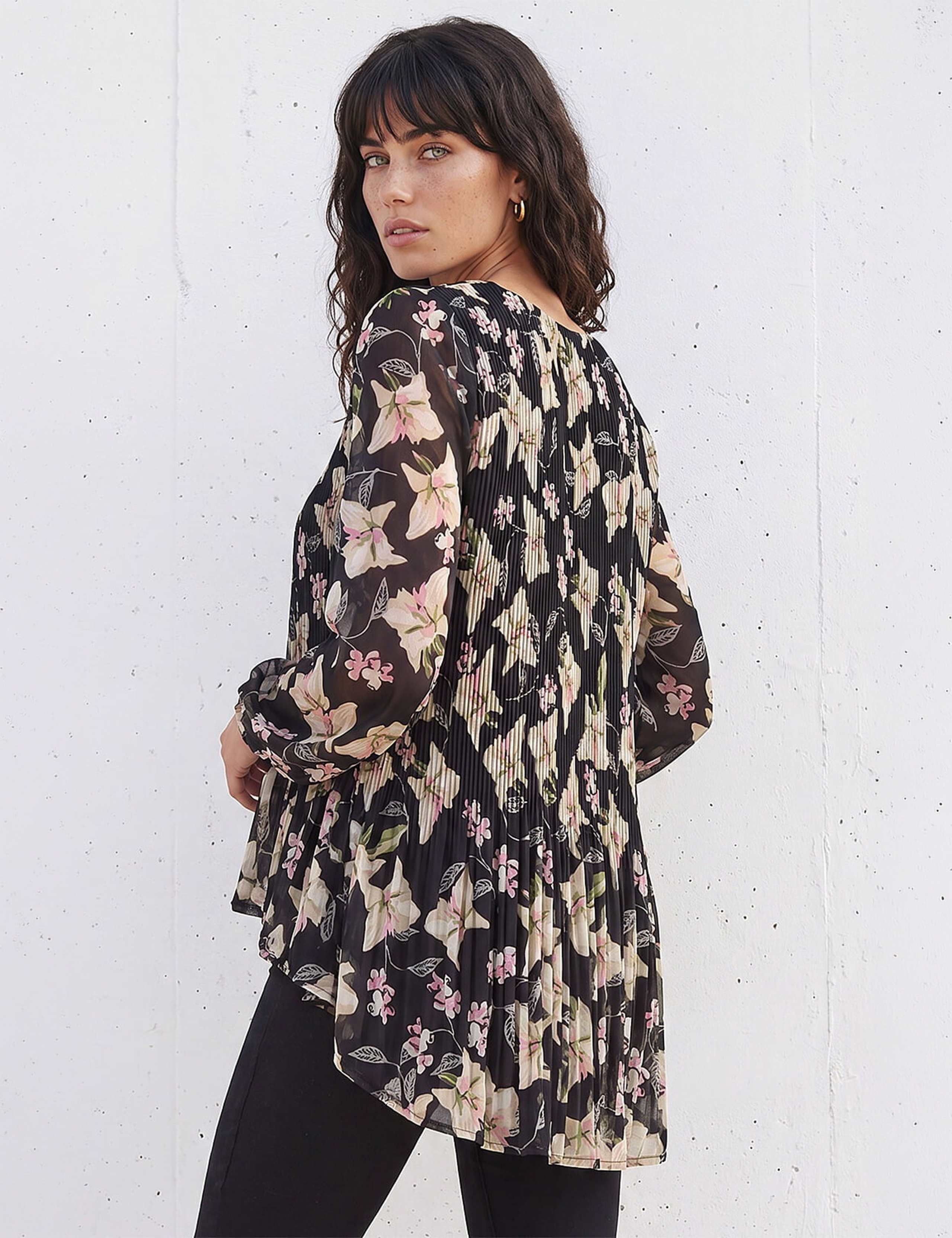 Sheer Floral Print Pleated Top 3 of 4