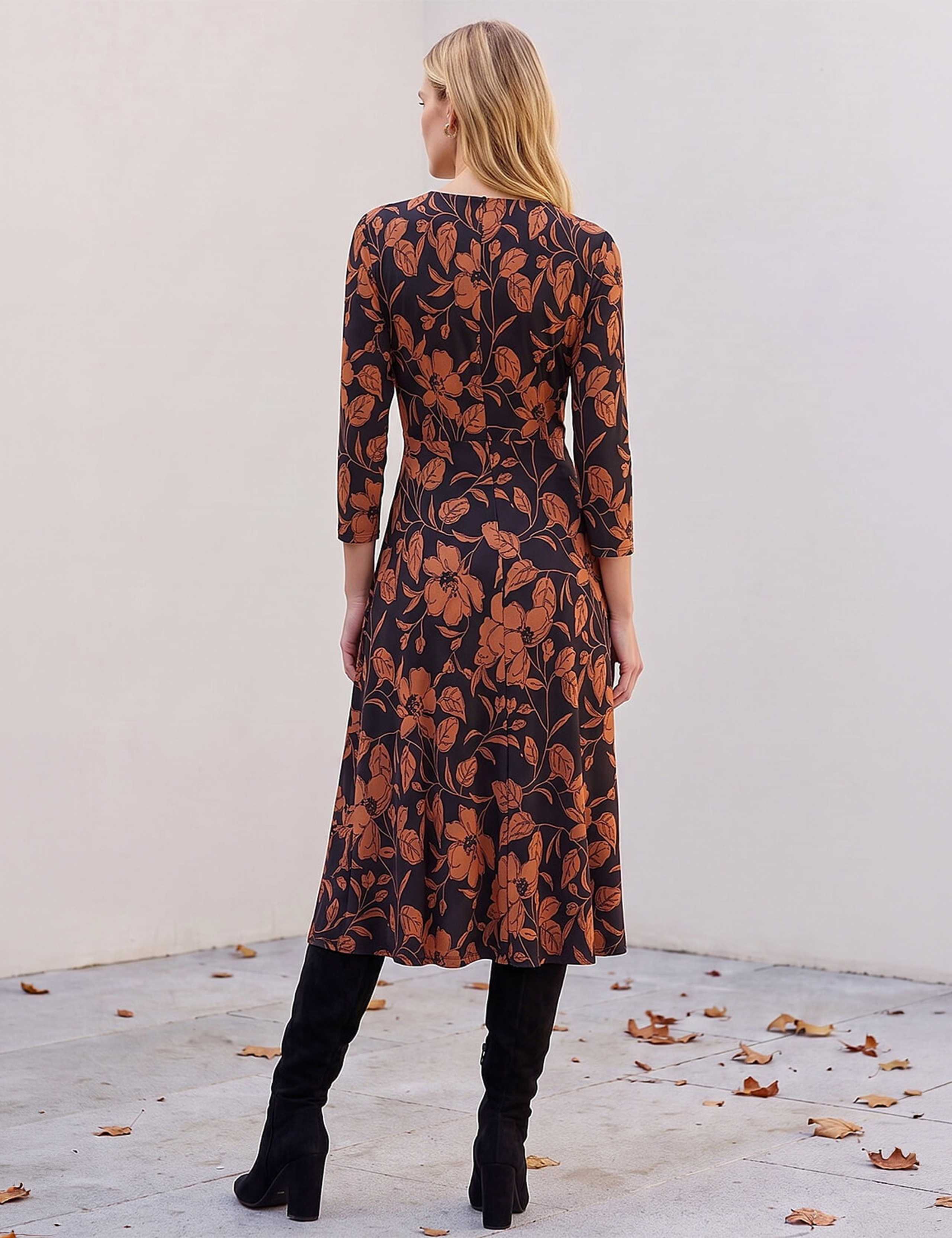 Leaf Print Midi Wrap Dress 2 of 4