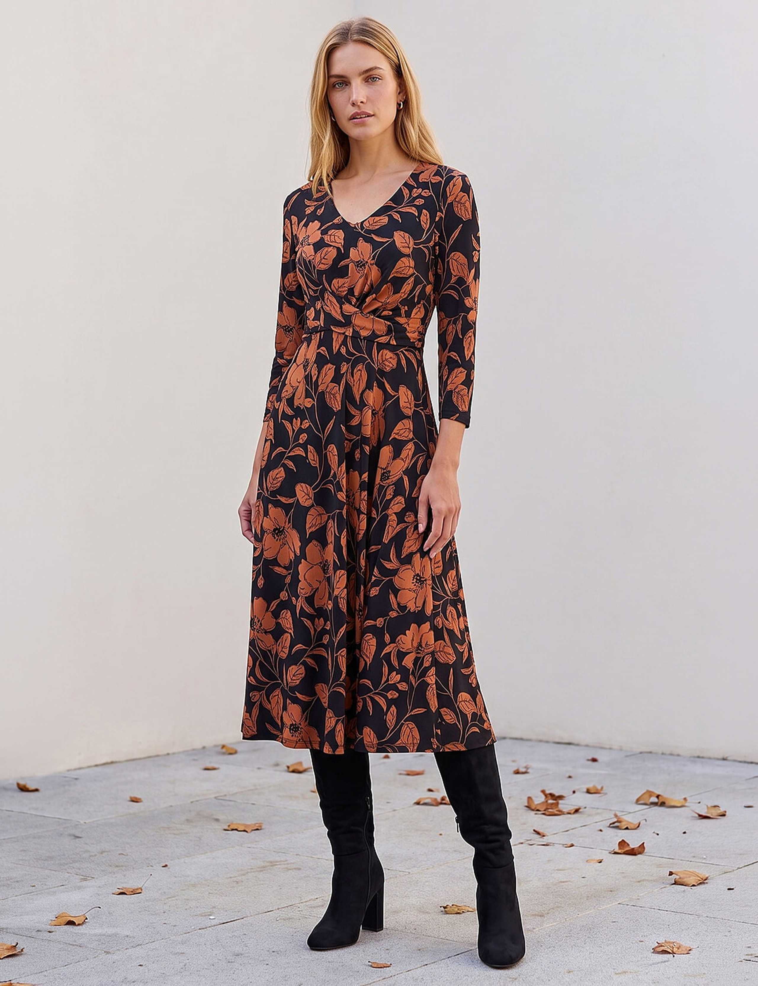 Leaf Print Midi Wrap Dress 3 of 4