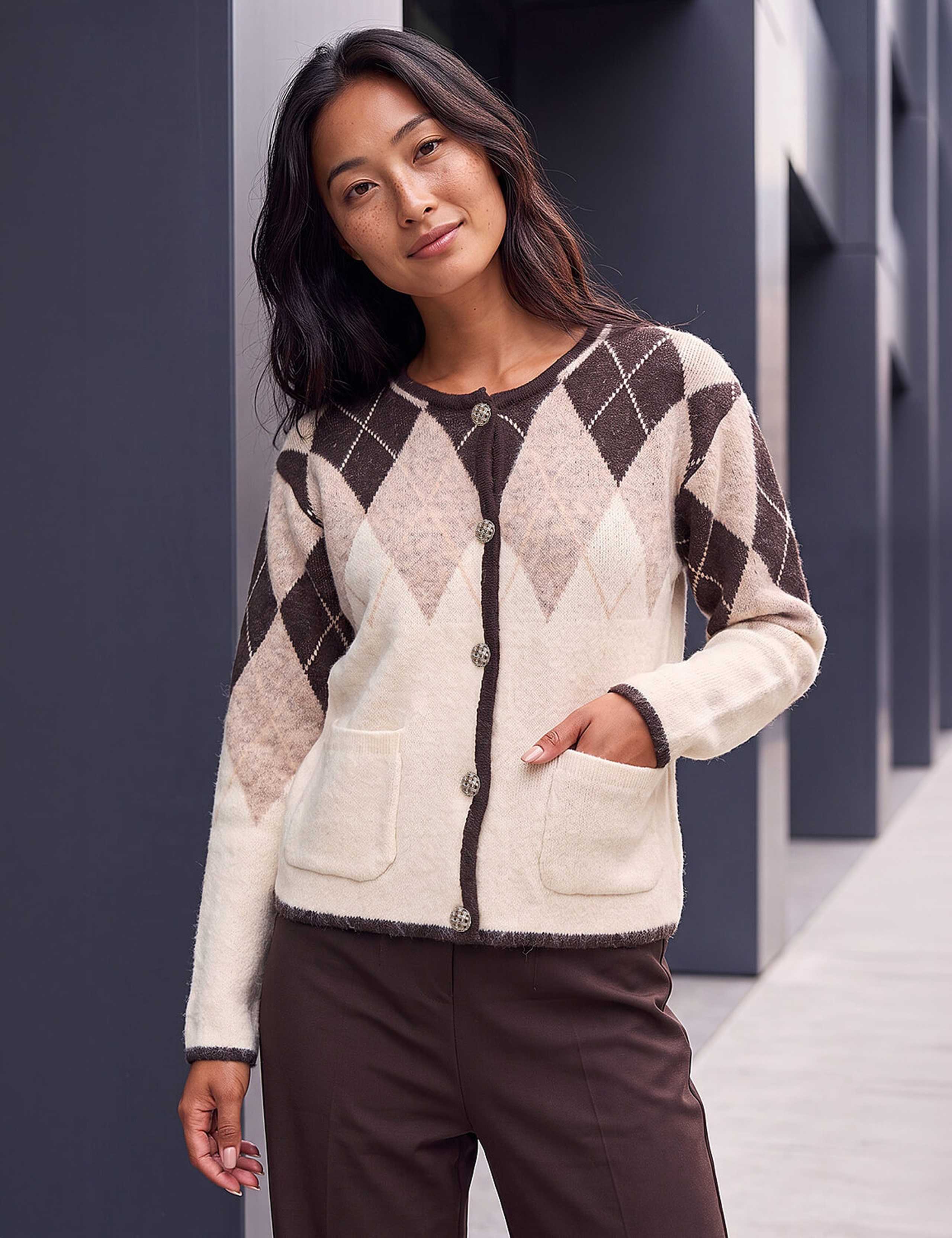 Argyle Knitted Button Front Cardigan 3 of 4