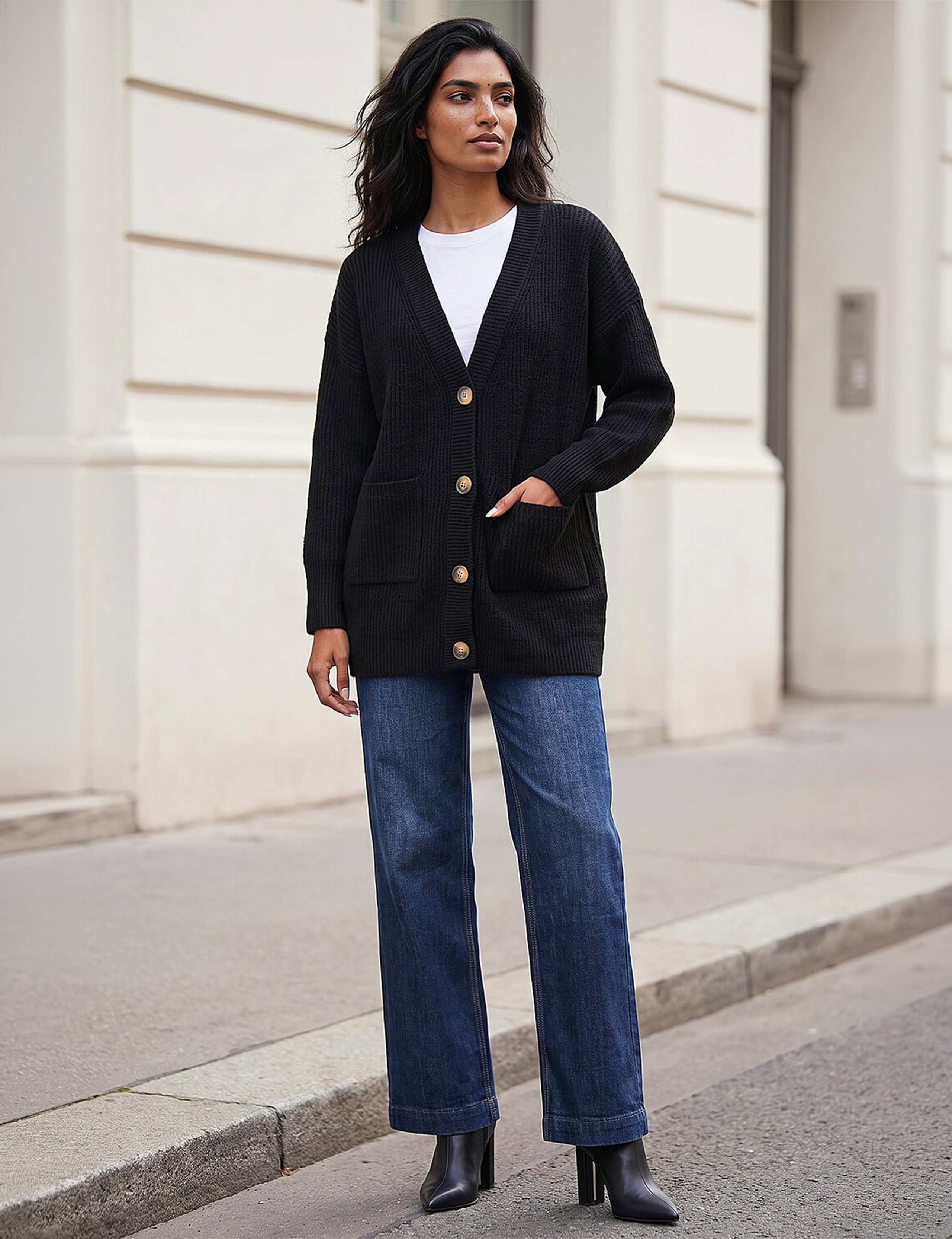 Ribbed V-Neck Button Front Longline Cardigan 2 of 4