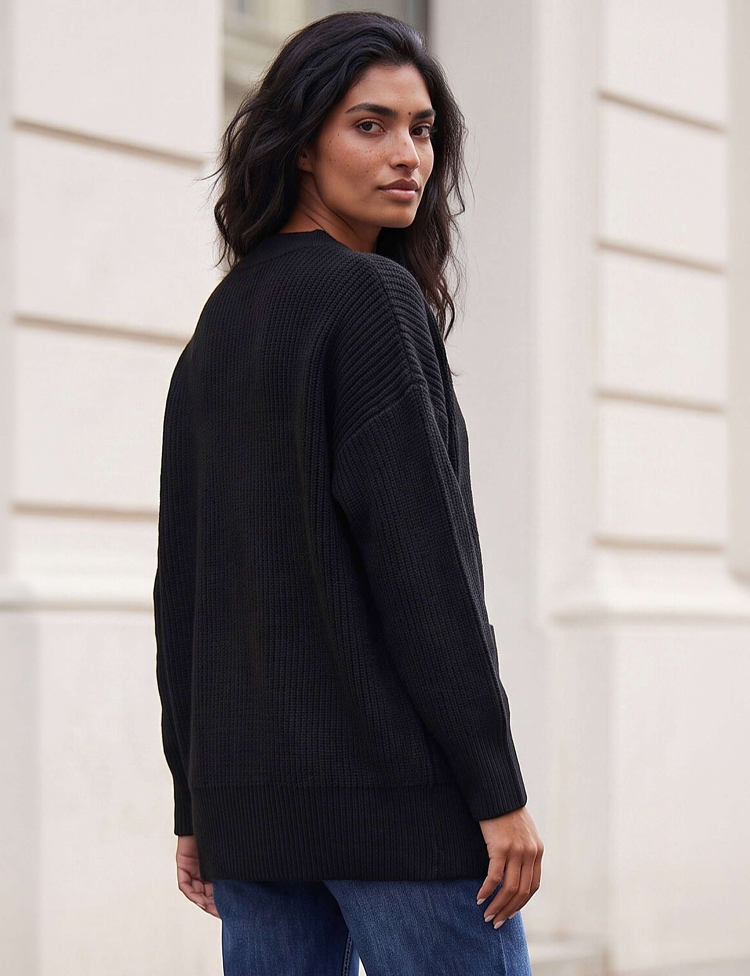 Ribbed V-Neck Button Front Longline Cardigan 4 of 4