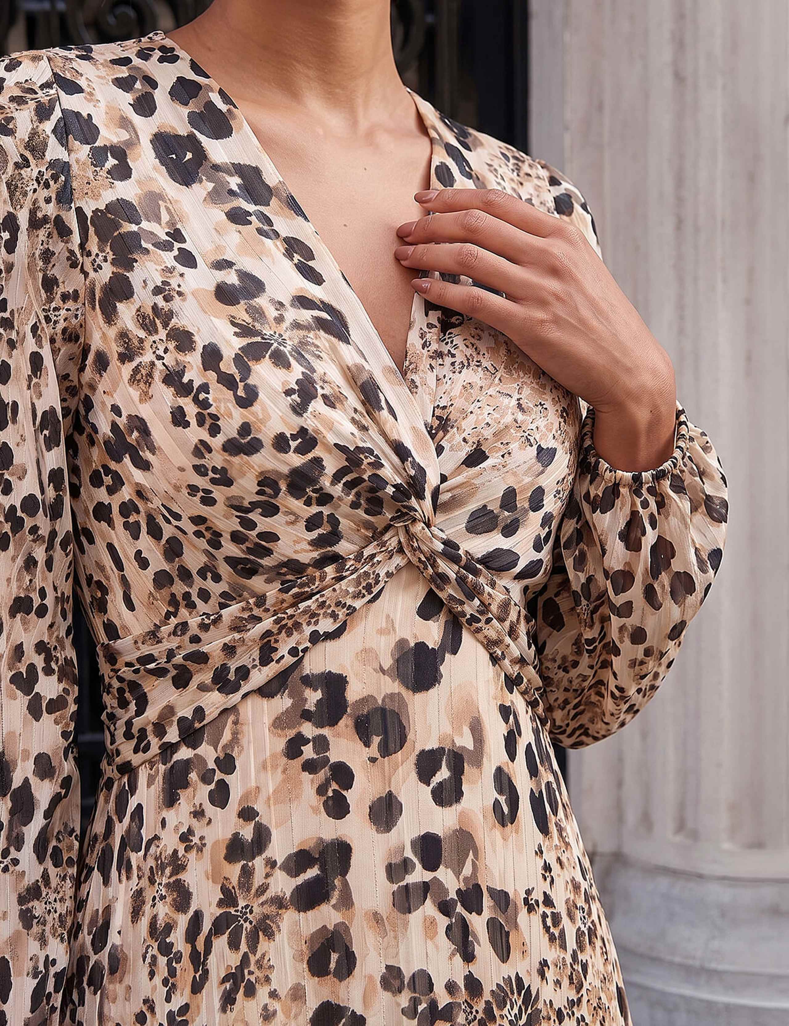 Animal Print Twist Front Midi Skater Dress 4 of 4