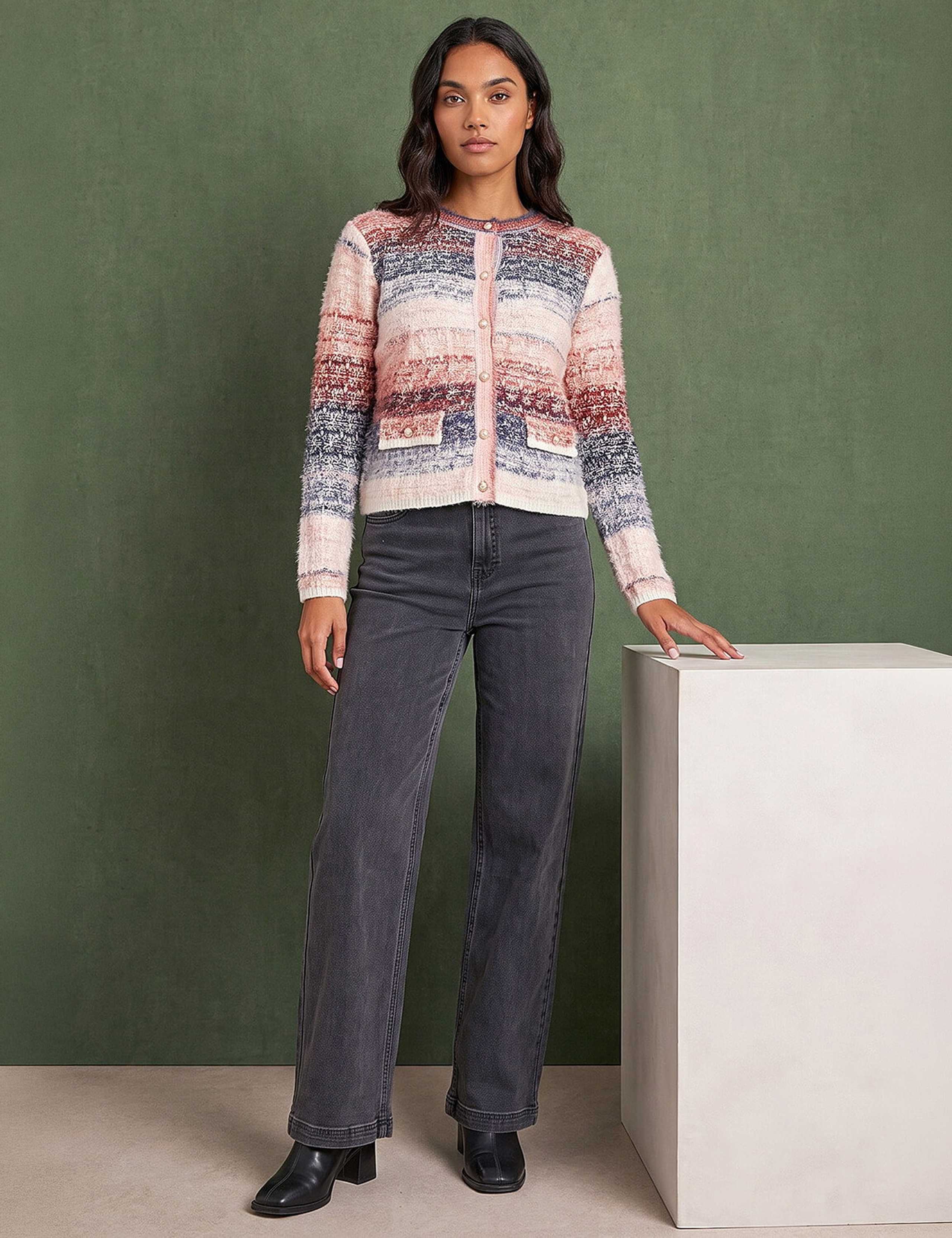 Fluffy Ombre Knit Button Detail Cardigan 2 of 4