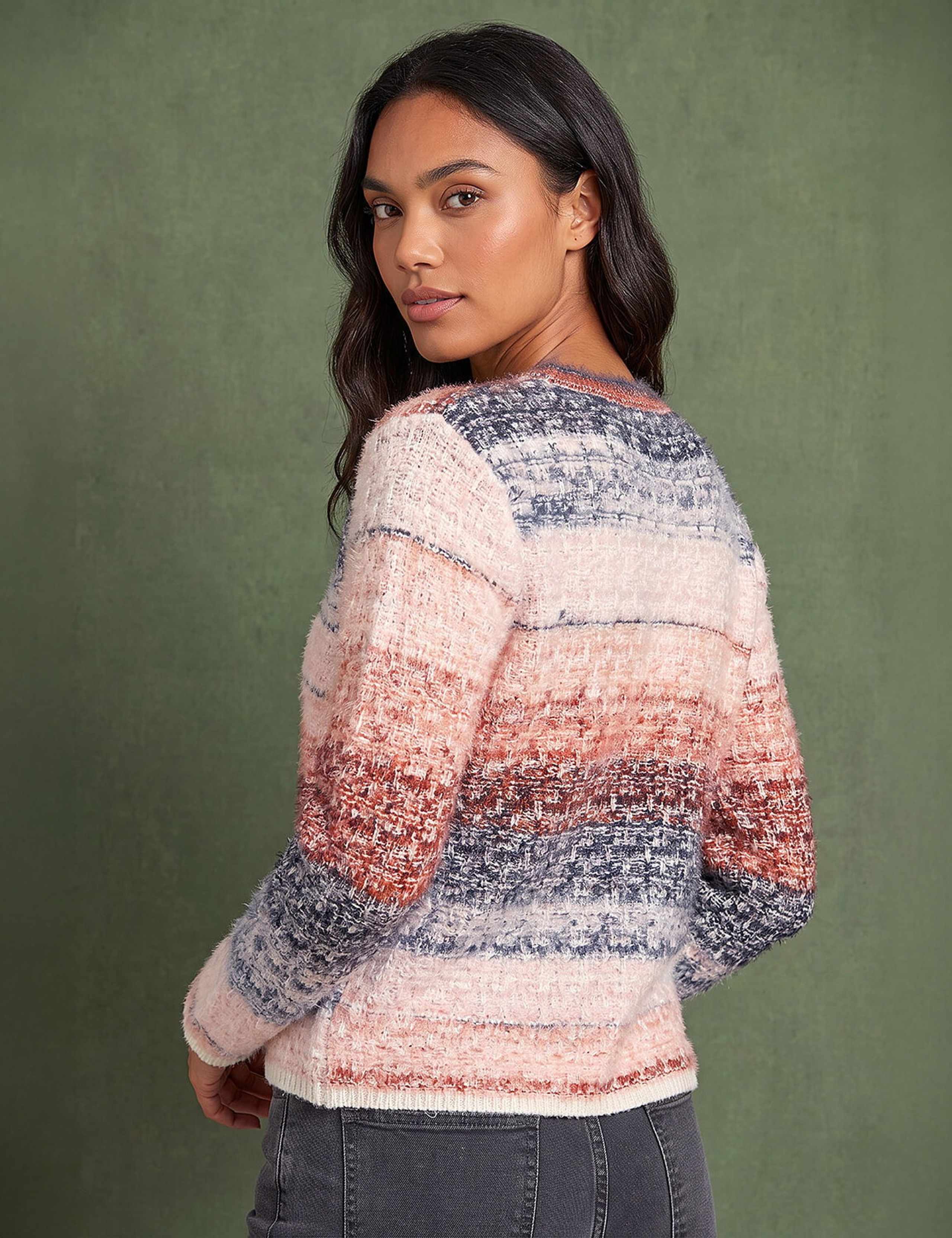 Fluffy Ombre Knit Button Detail Cardigan 3 of 4