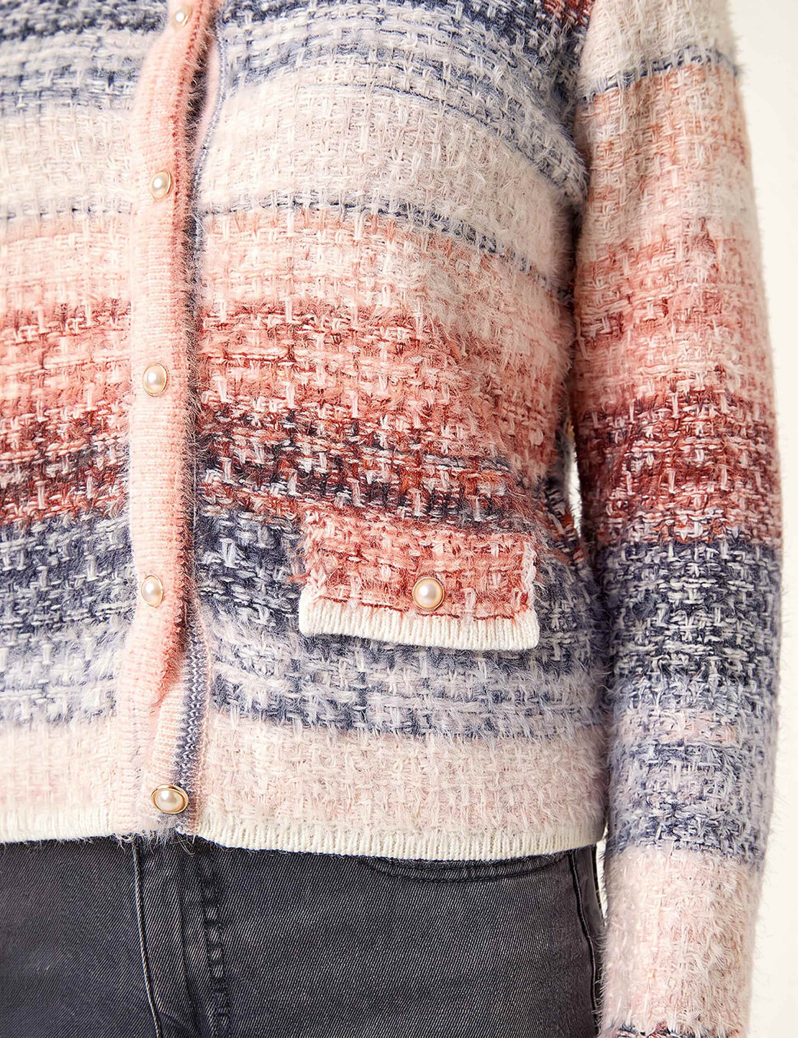 Fluffy Ombre Knit Button Detail Cardigan 4 of 4