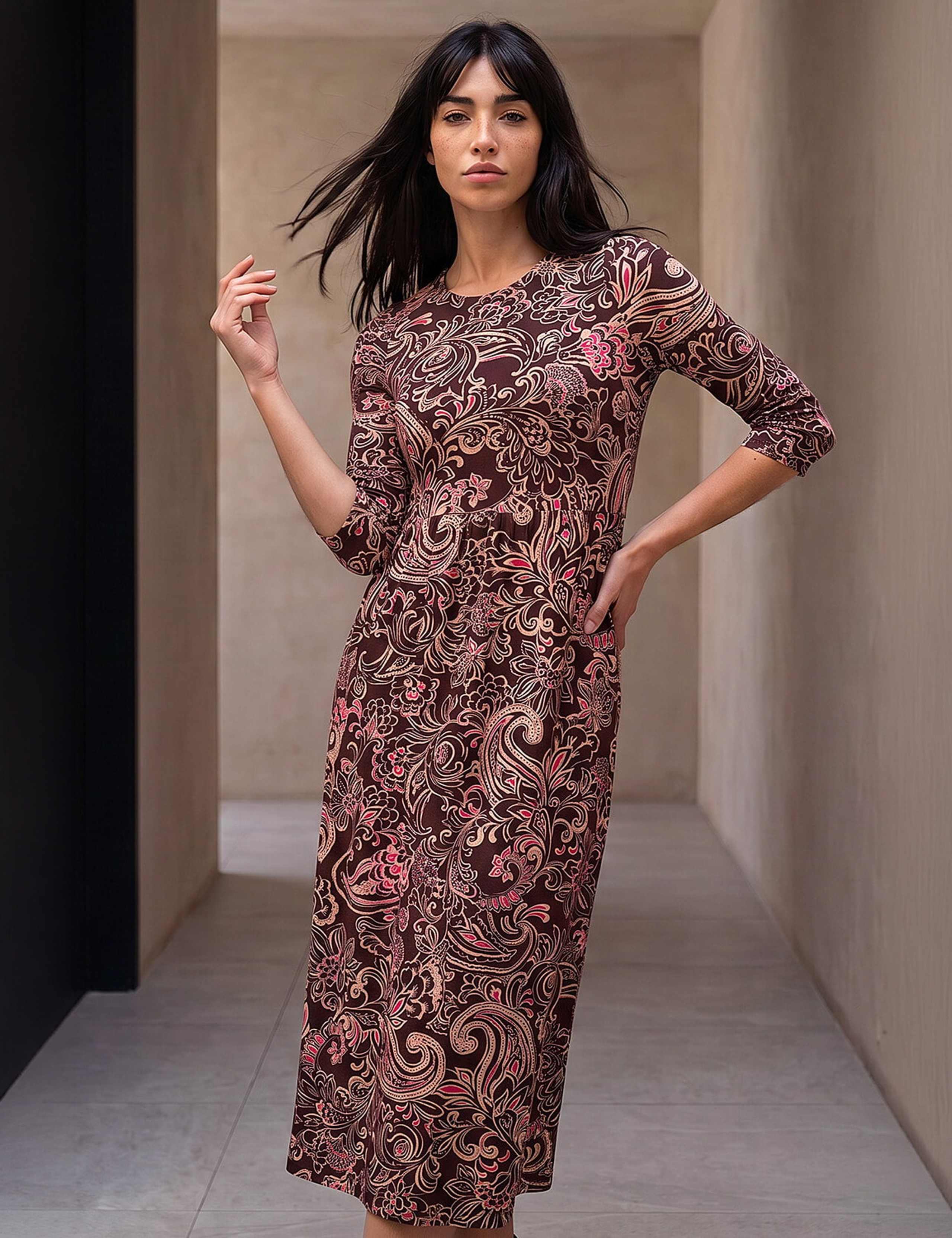 Petite Floral Round Neck Midi Dress 1 of 4