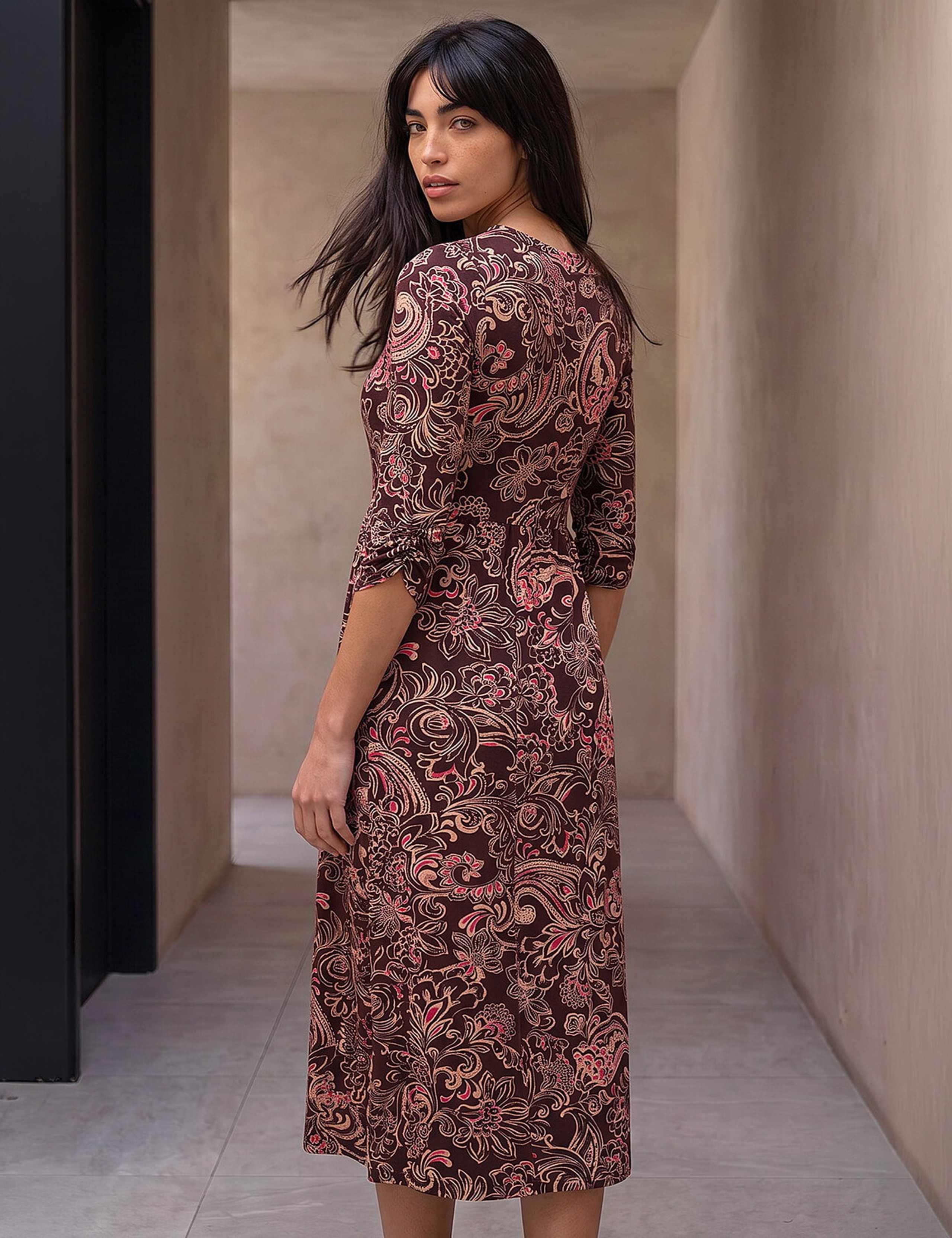 Petite Floral Round Neck Midi Dress 3 of 4