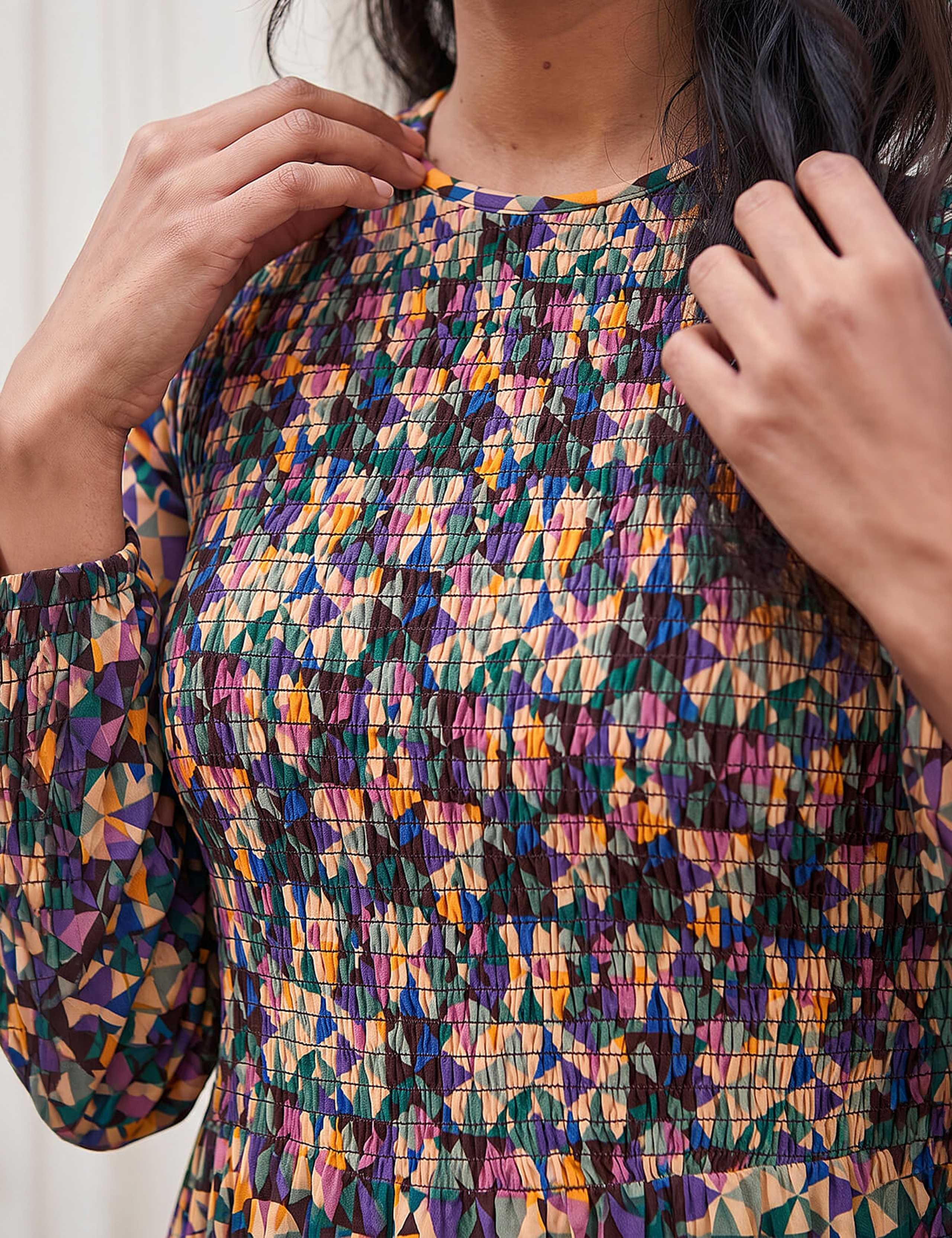 Jersey Geometric Print Shirred Midi Dress 4 of 4