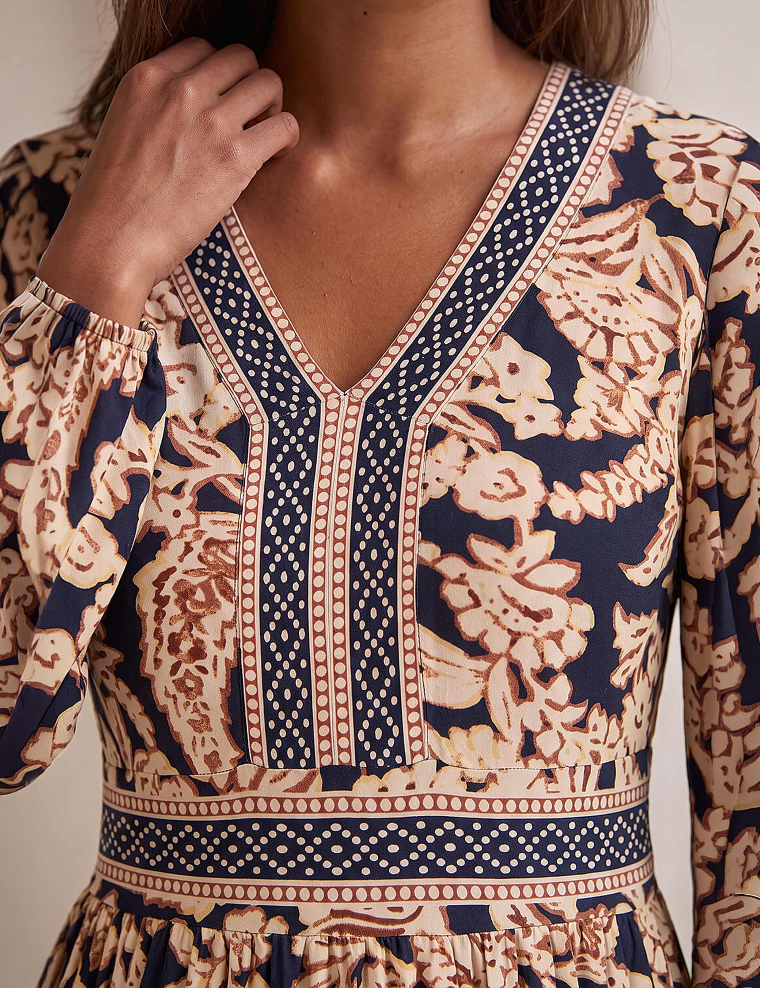 Floral Border Print V-Neck Midi Skater Dress 4 of 4