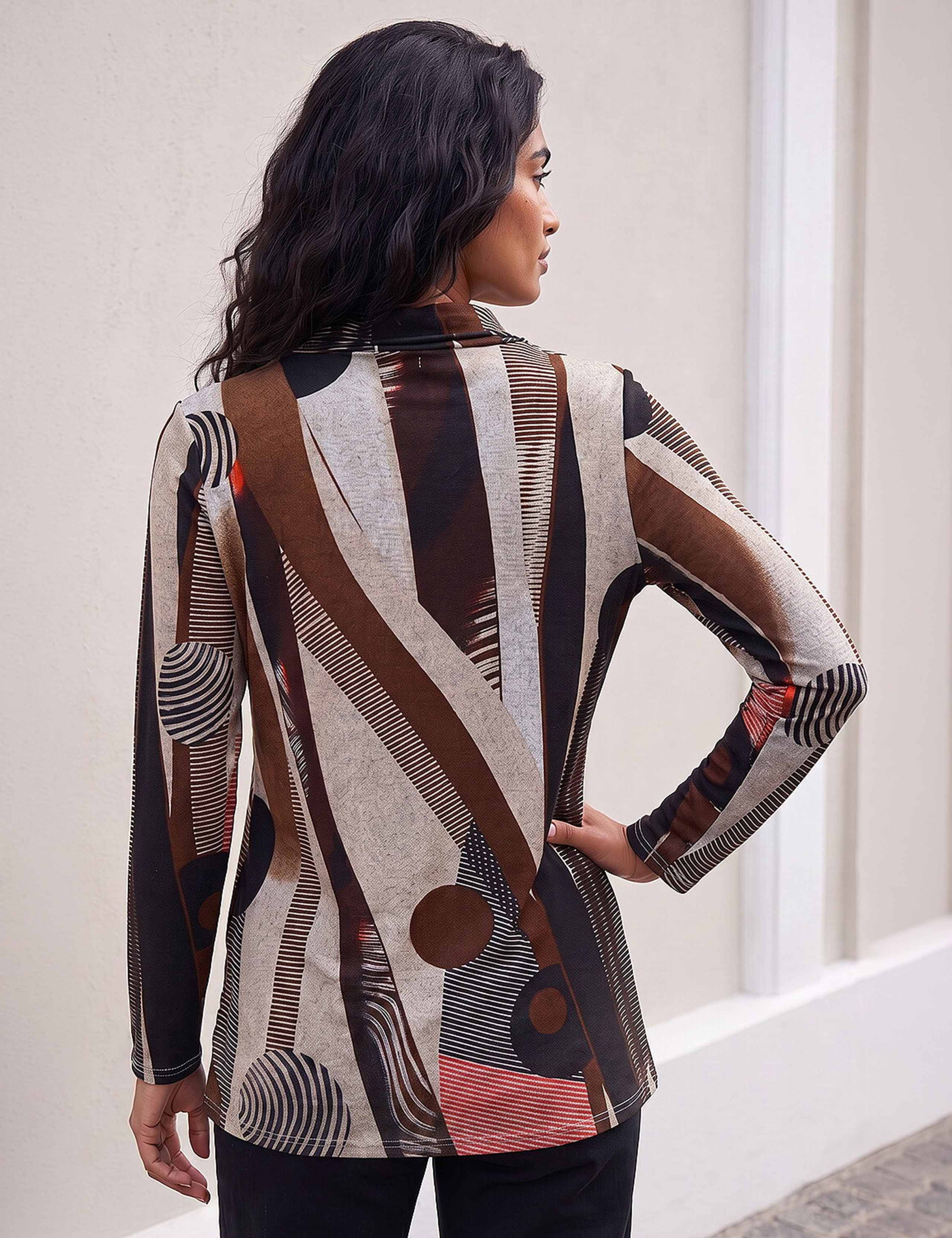 Abstract Print Button Neck Tunic Top 3 of 4