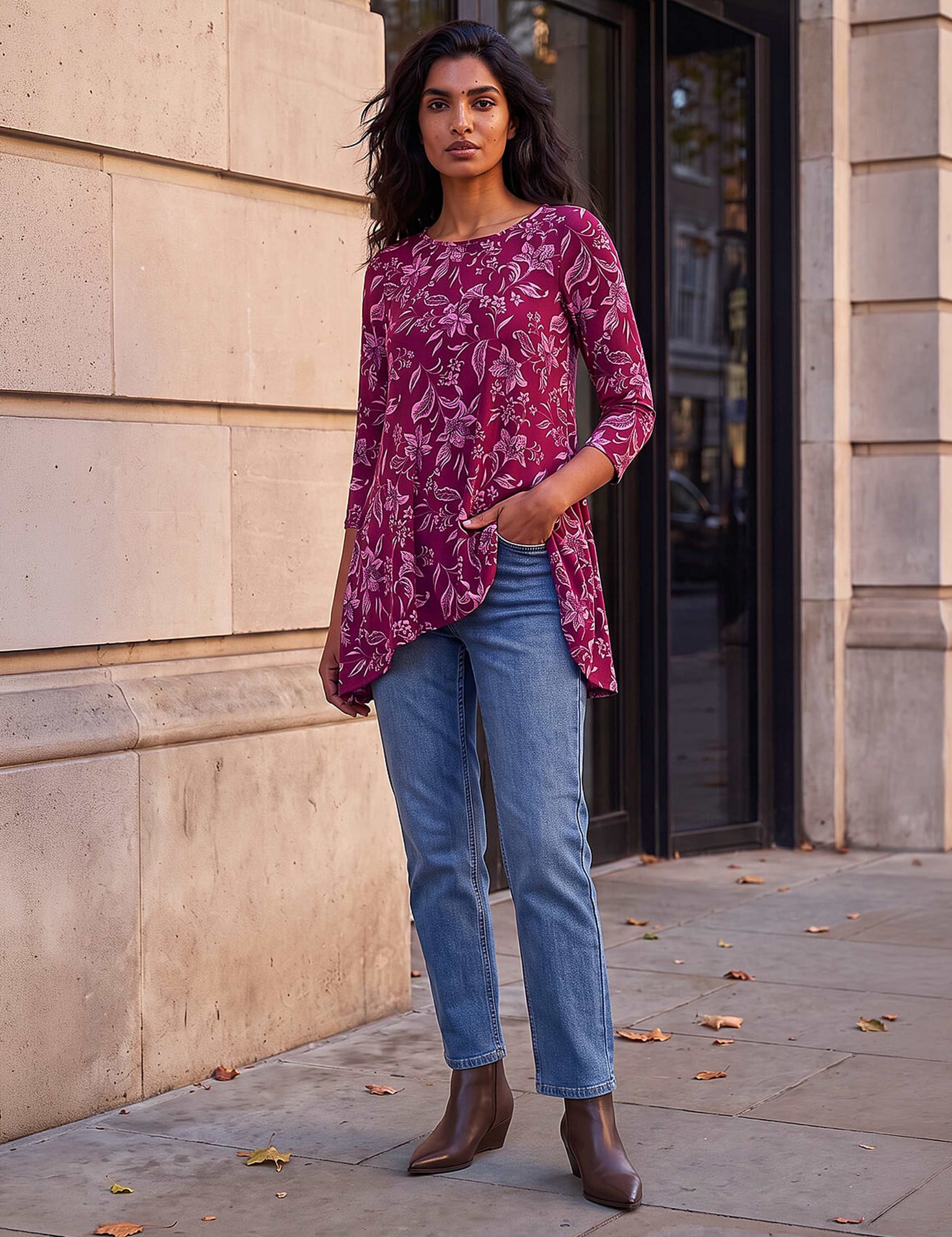 Jersey Floral Handkerchief Hem Tunic Top 2 of 4