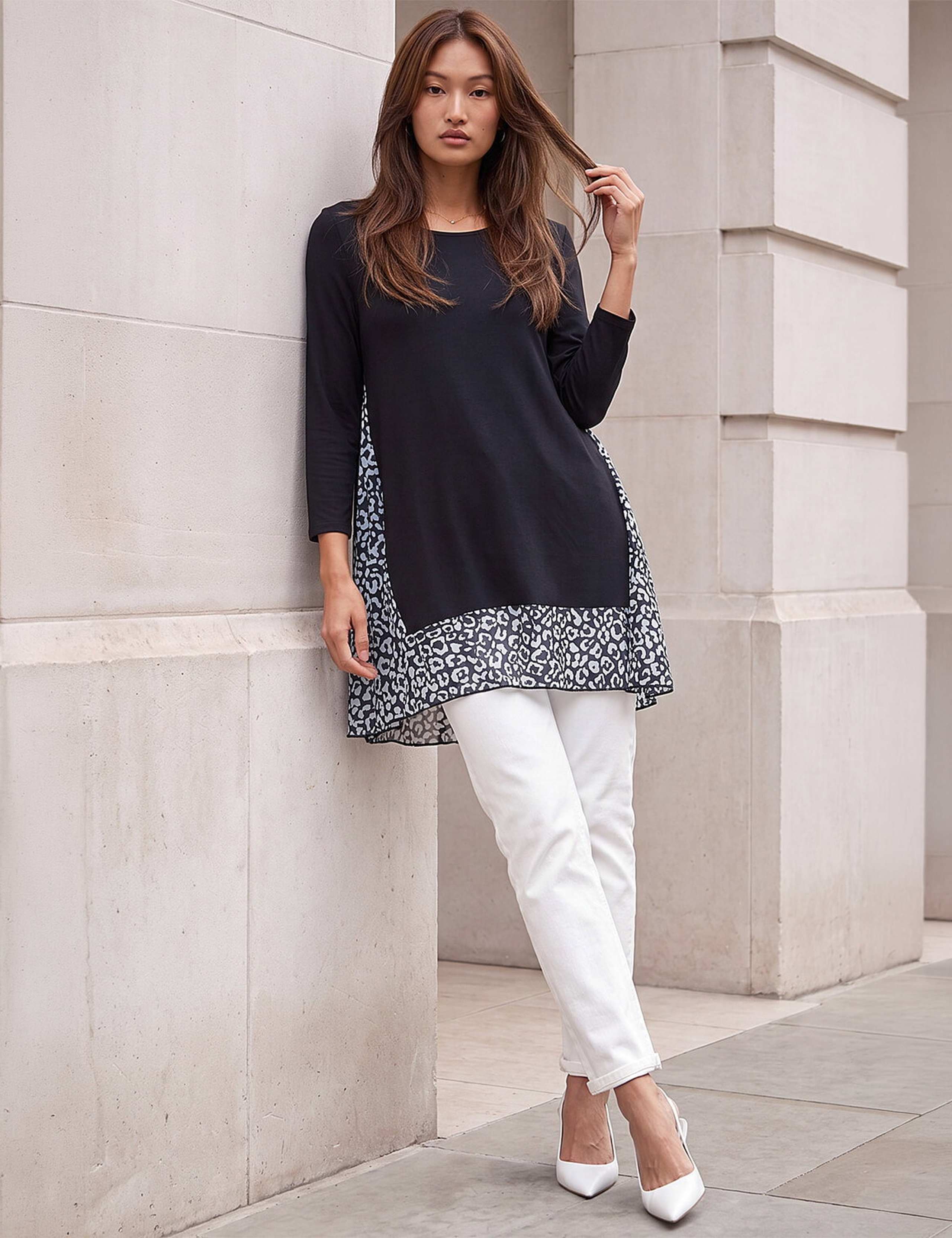 Animal Print Contrast Hem Swing Tunic Top 2 of 4