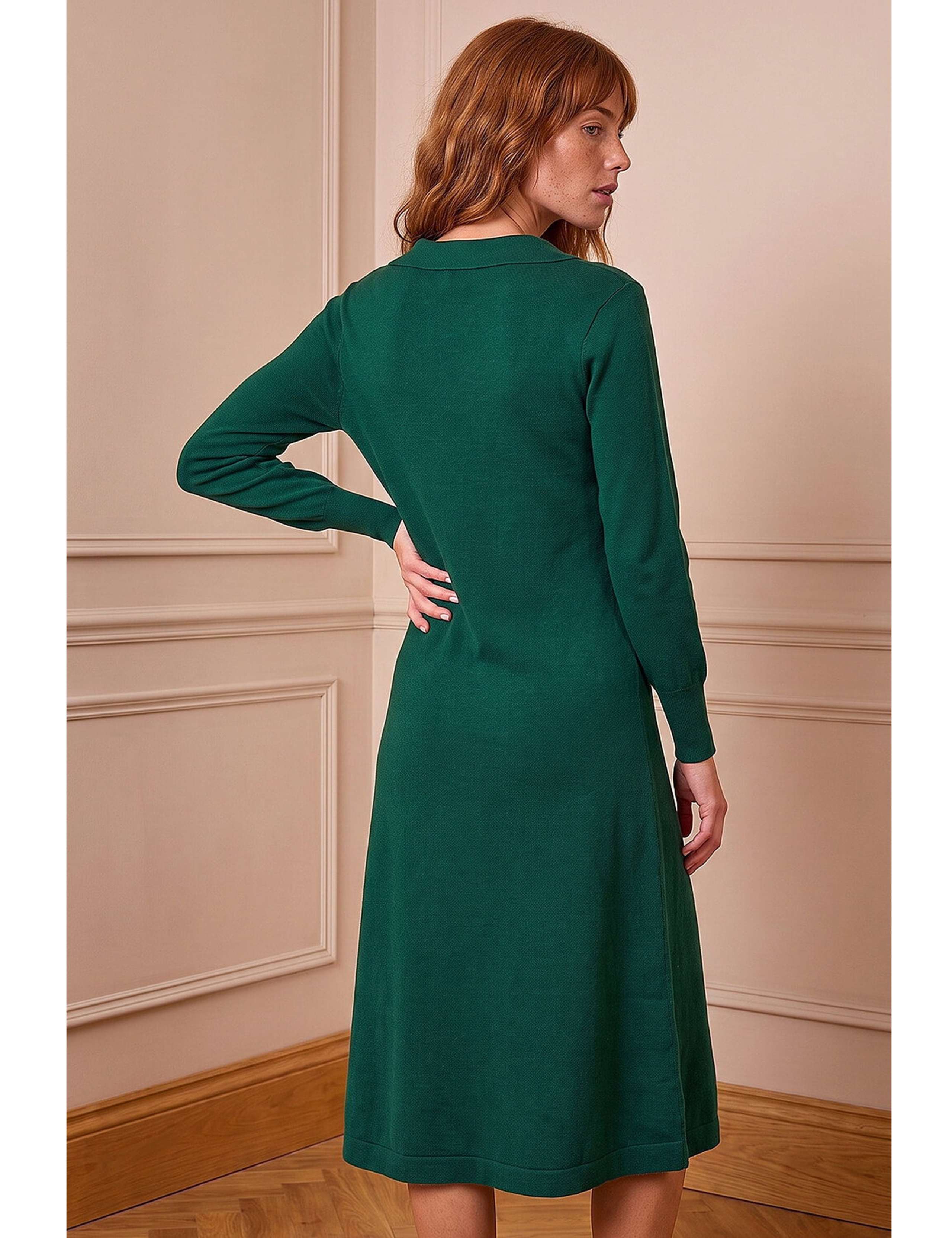 Collared Midi Knitted Dress with Wool 2 of 4