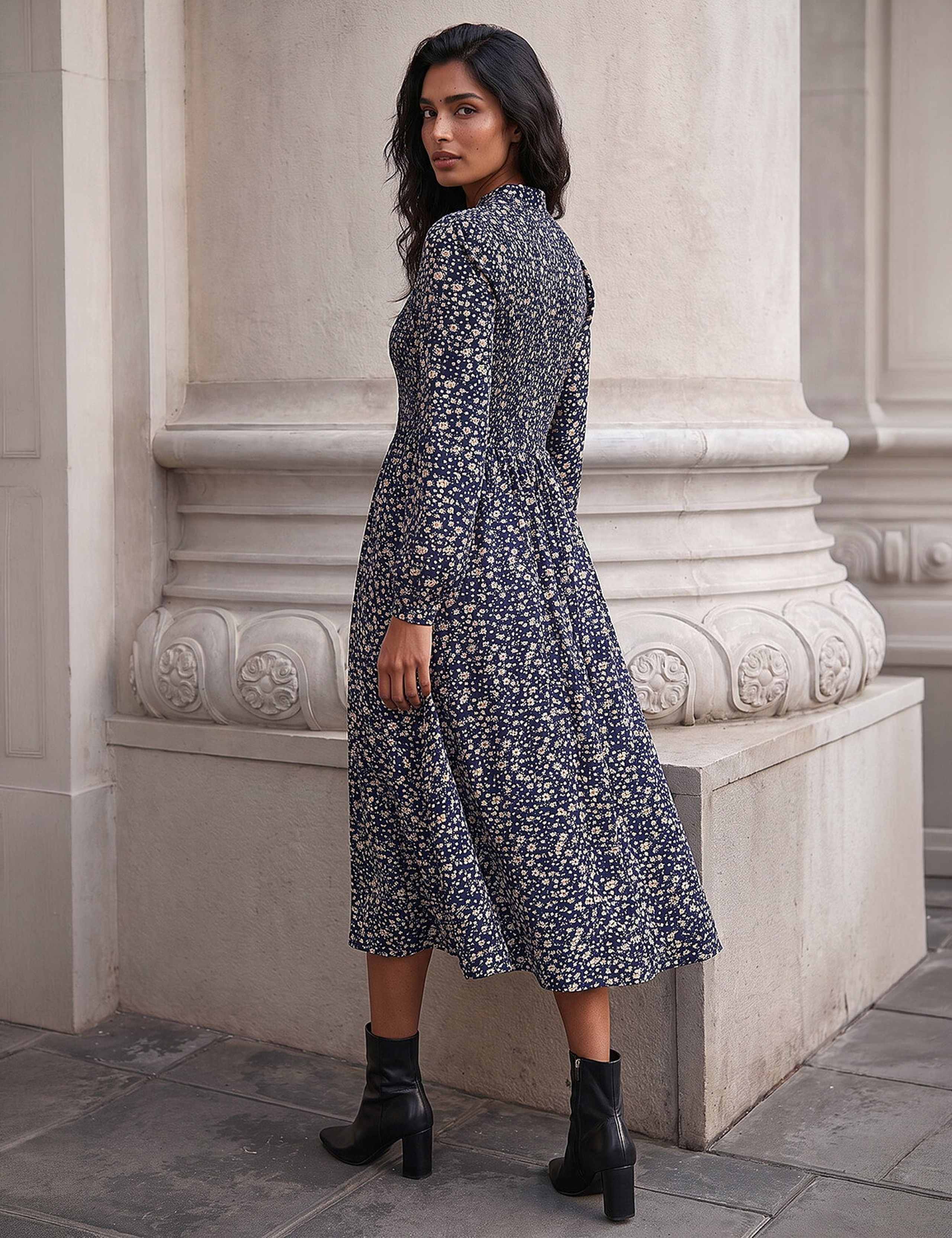 Floral Shirred Midi Shirt Dress 2 of 4