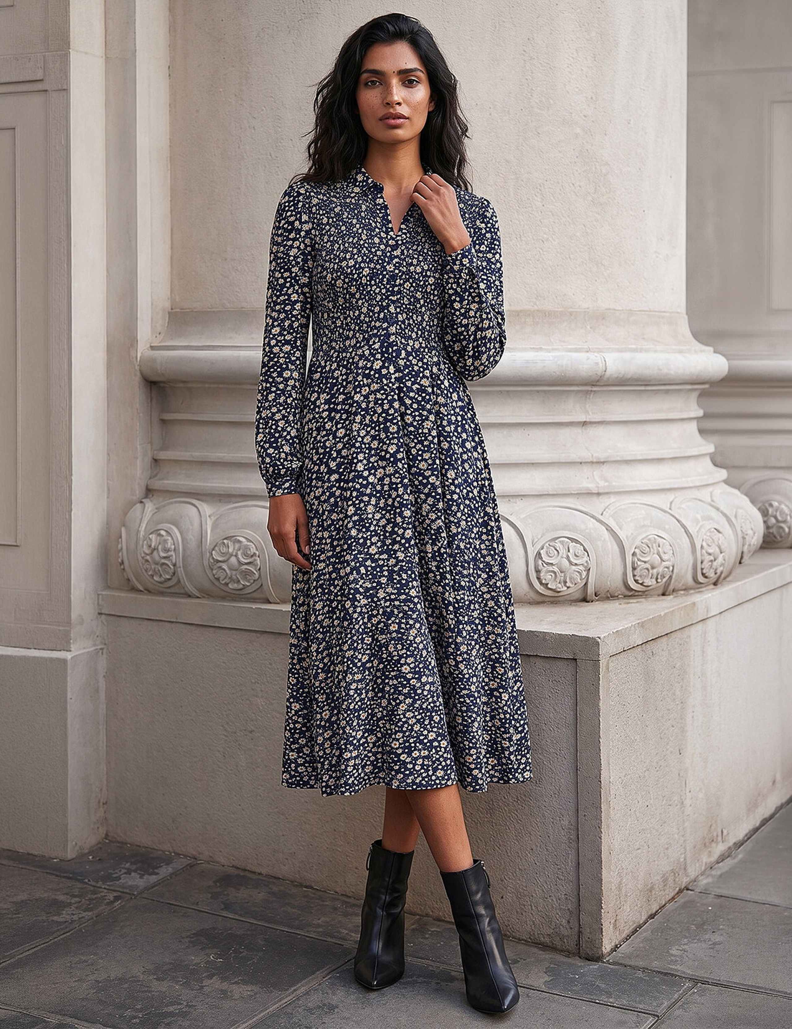 Floral Shirred Midi Shirt Dress 3 of 4