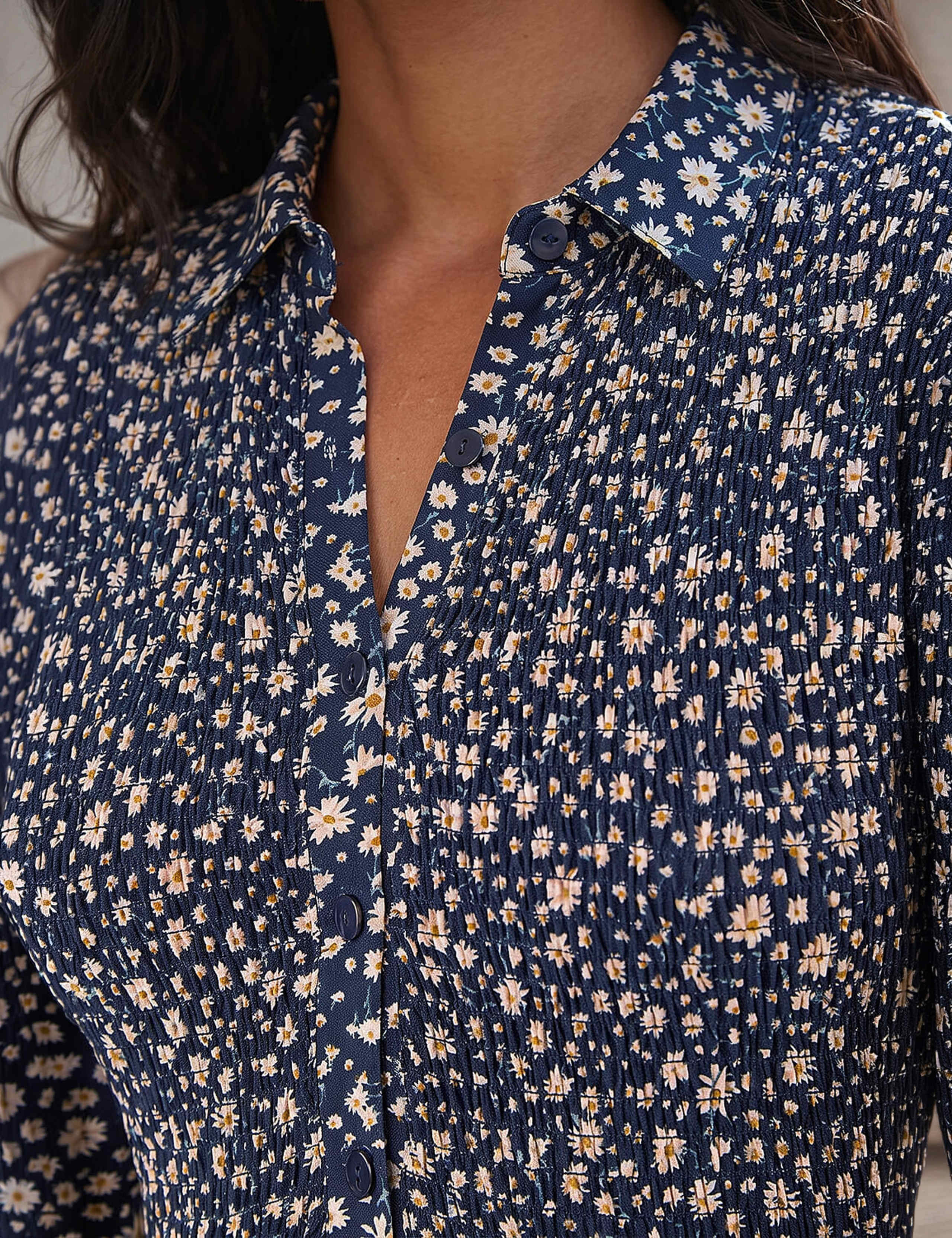Floral Shirred Midi Shirt Dress 4 of 4